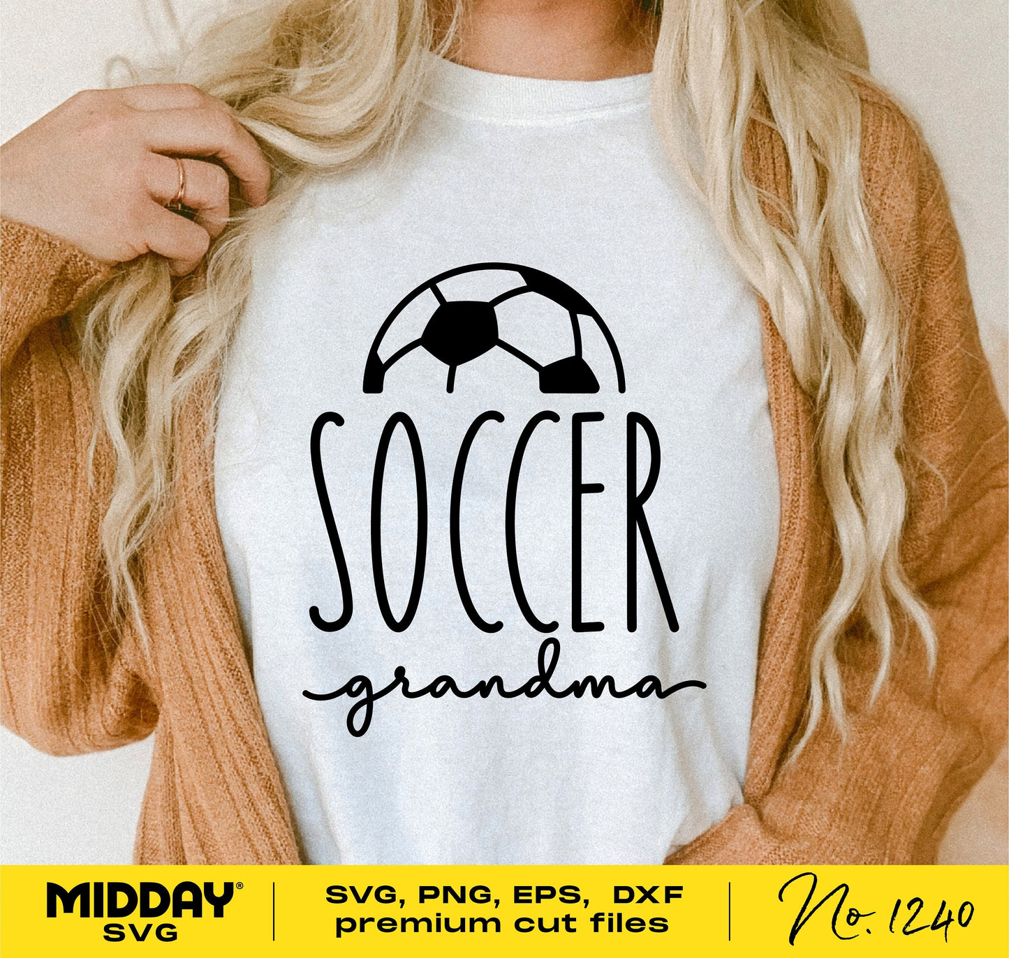 "Soccer Grandma" shirt design in SVG, PNG, DXF formats for Cricut and Silhouette. Perfect for creating custom soccer-themed apparel.
