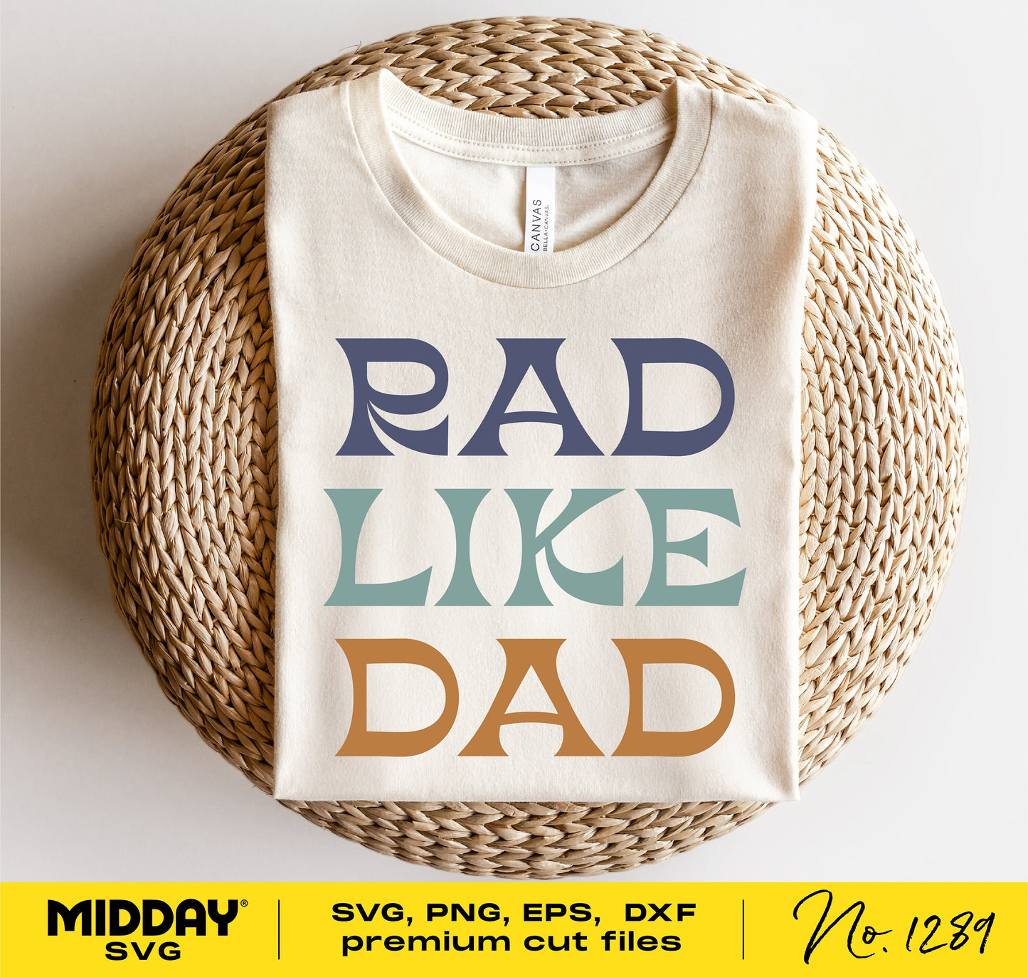 Rad Like Dad baby bodysuit design in SVG, PNG, EPS, DXF formats, perfect for funny Father's Day shirts with Cricut or Silhouette tools.