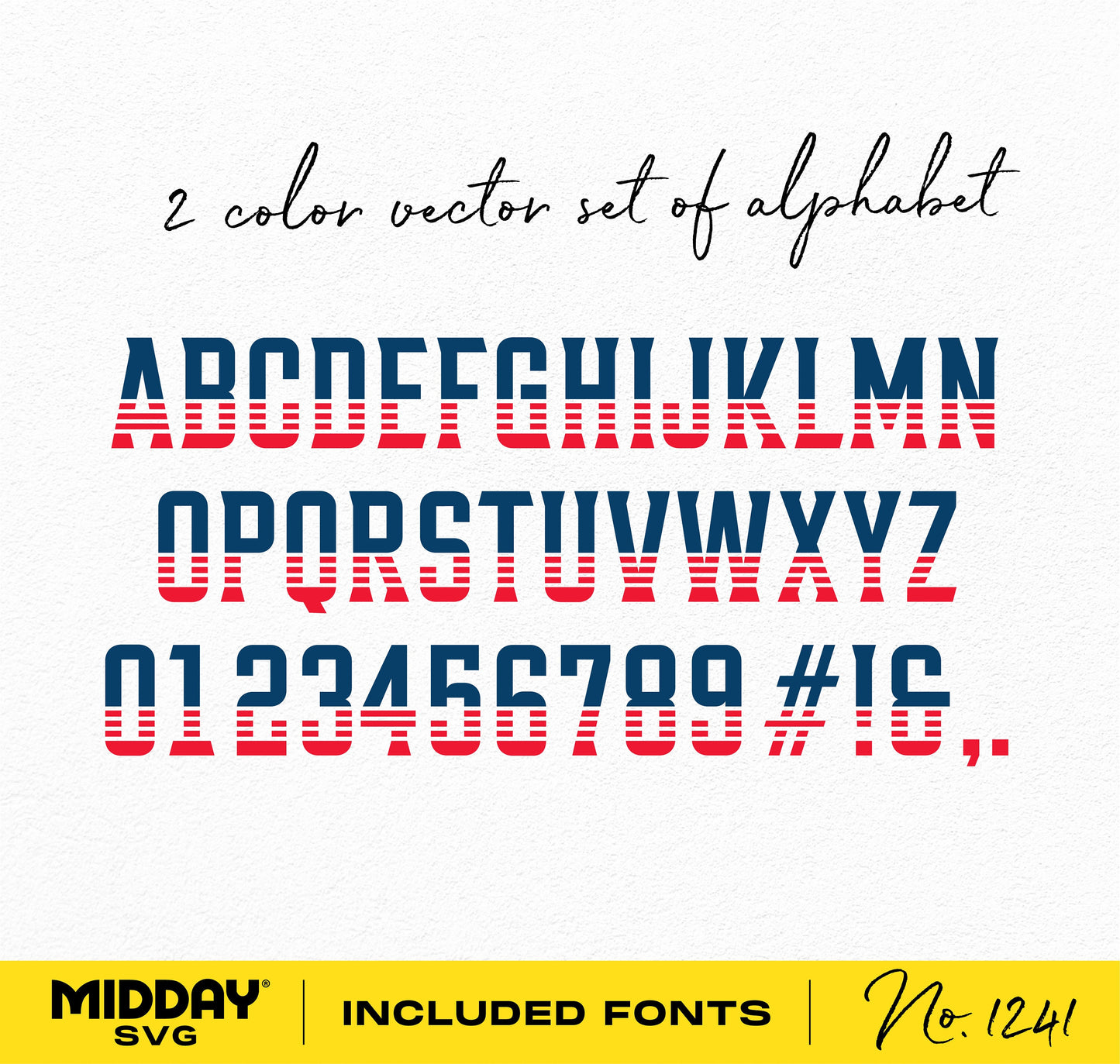 Two-color vector alphabet and number set with included fonts, featuring bold modern design. Perfect for creative projects and typography.
