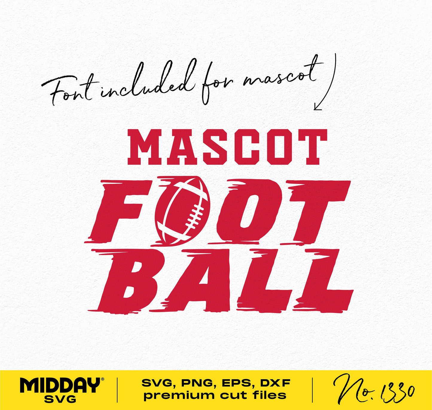 Red football mascot logo design with included font for DIY projects, available in SVG, PNG, EPS, and DXF formats.