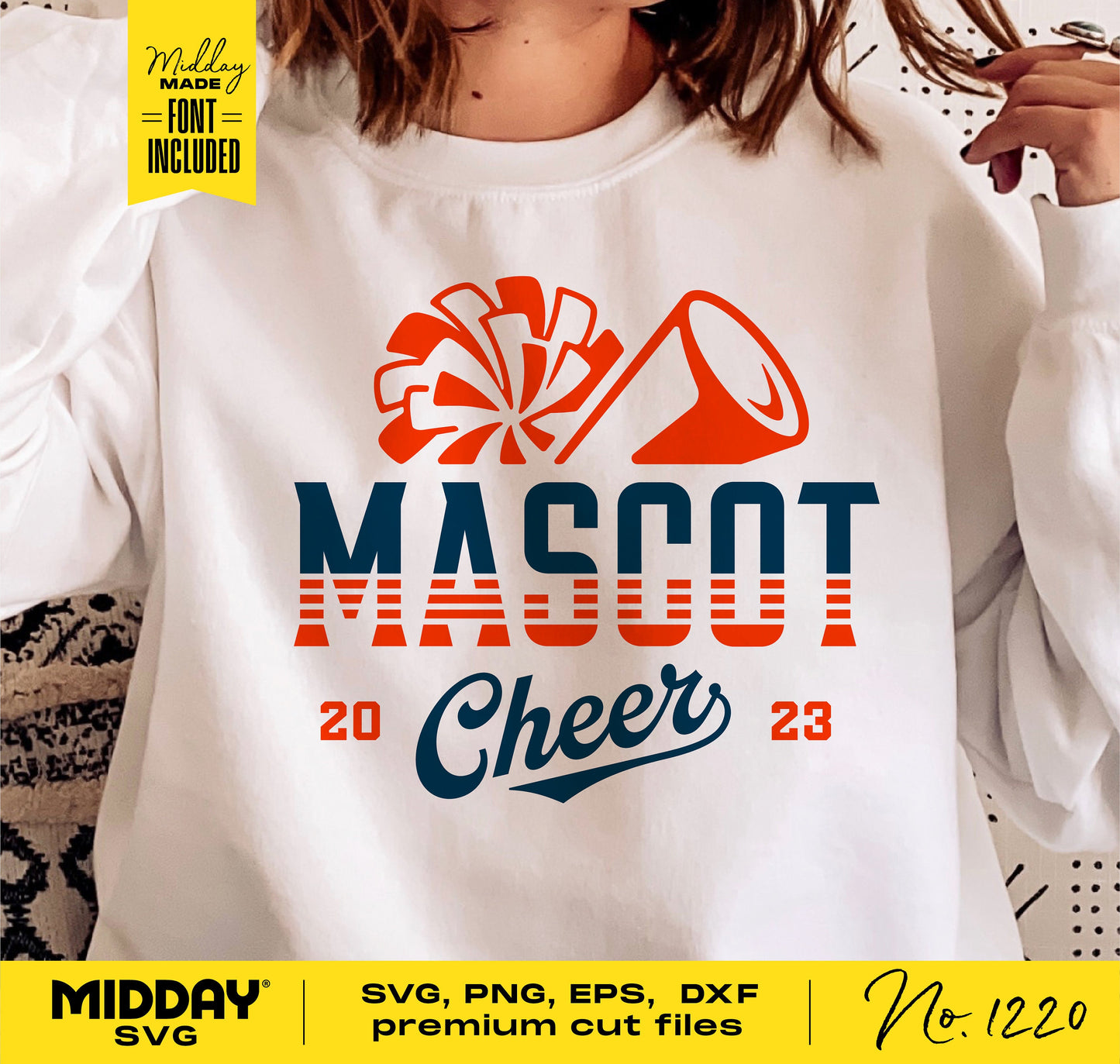 Cheer Bundle SVG PNG DXF EPS Shirt Design with Mascot Cheer Text and Megaphone Graphic for Cricut and Silhouette, DIY Craft File