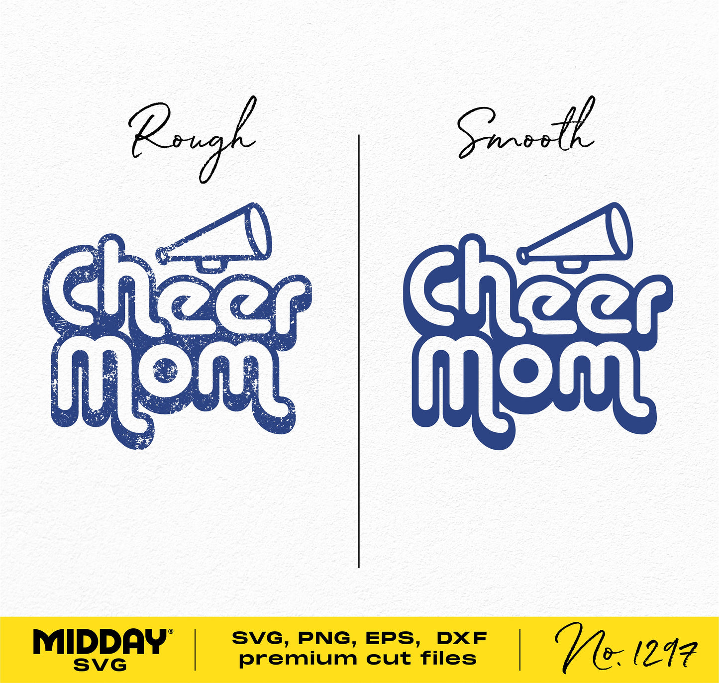 Retro Cheer Mom SVG design featuring rough and smooth styles with megaphone, perfect for Cricut and sublimation projects.
