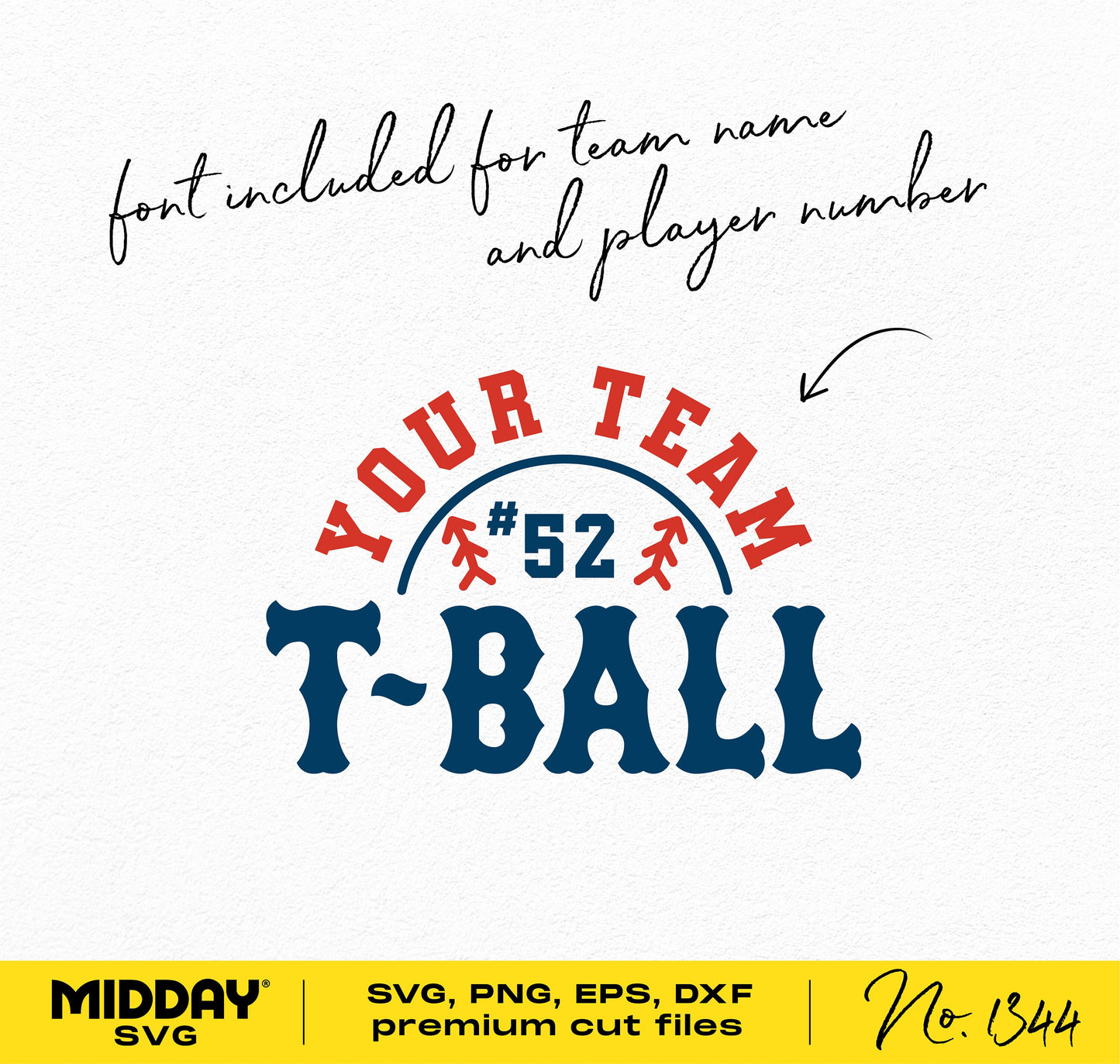 T-Ball team shirt design svg with player number customization option, compatible with Cricut and sublimation projects.