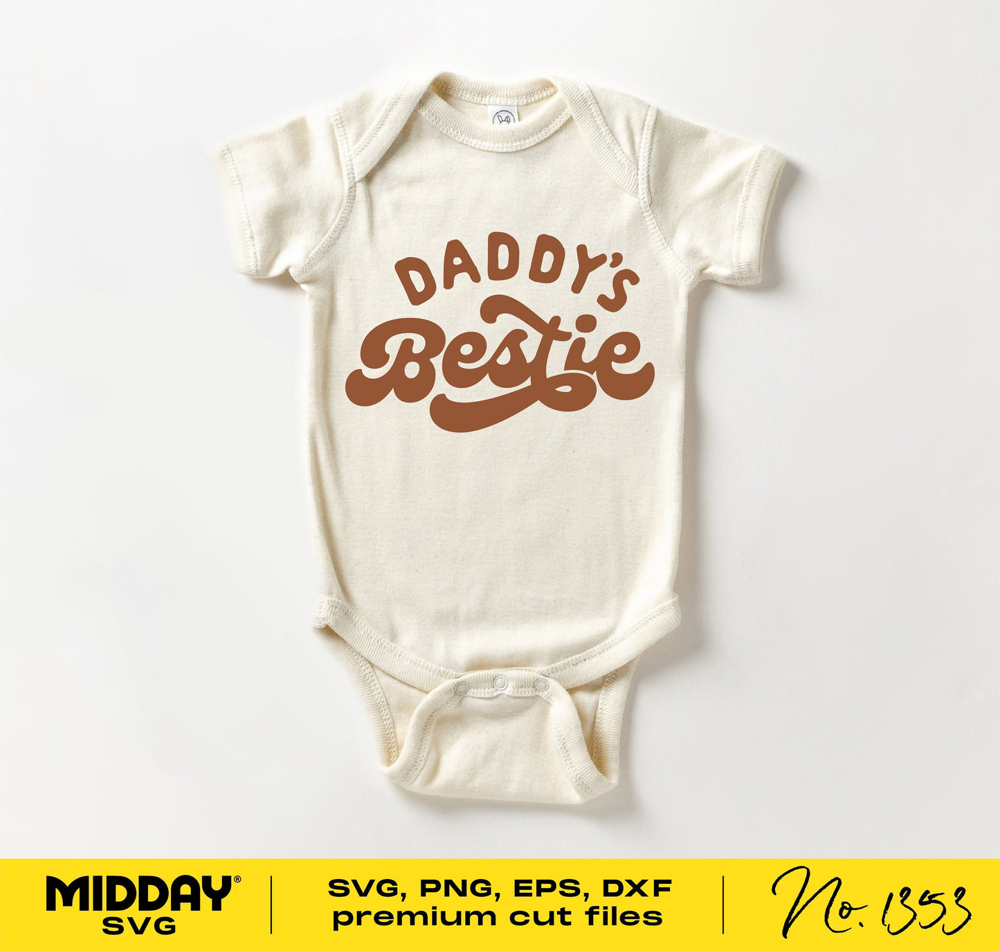 Boho retro baby onesie with 'Daddy's Bestie' in brown text, perfect for Father's Day gift and sublimation projects.