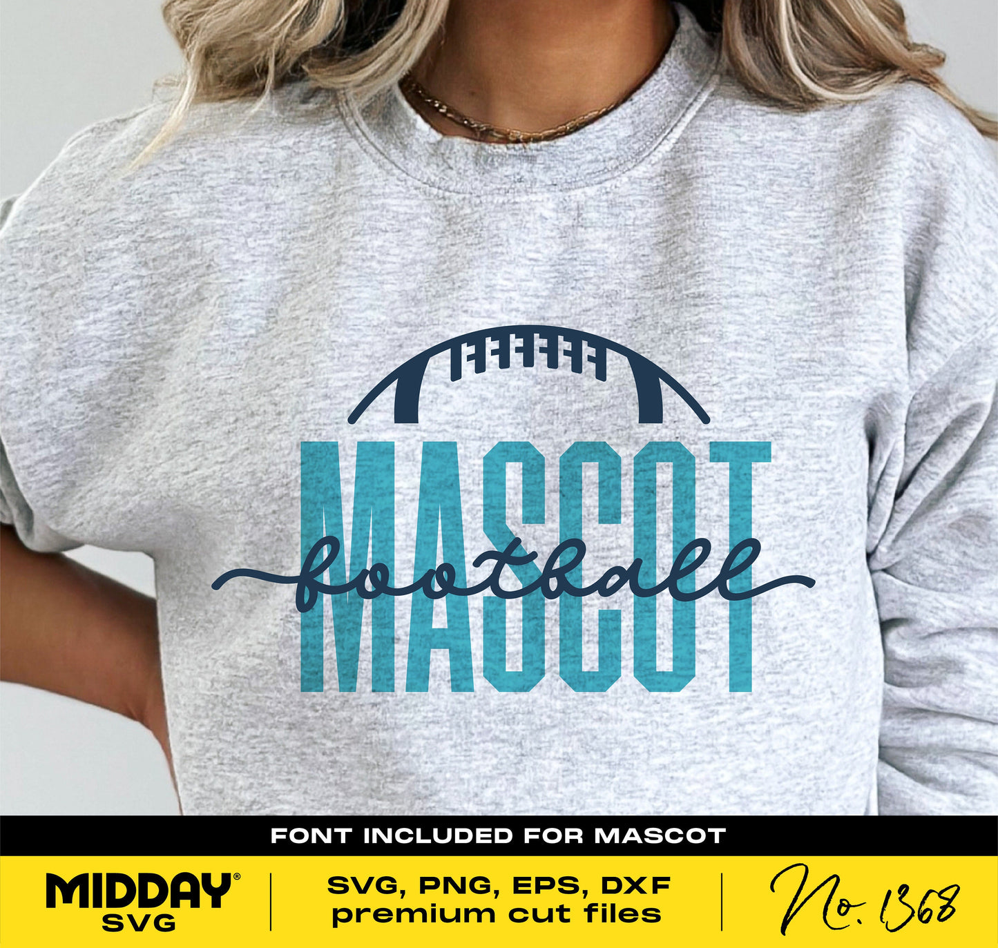 Gray sweatshirt with football team SVG design, customizable text using the included font, suitable for Cricut and silhouette projects.