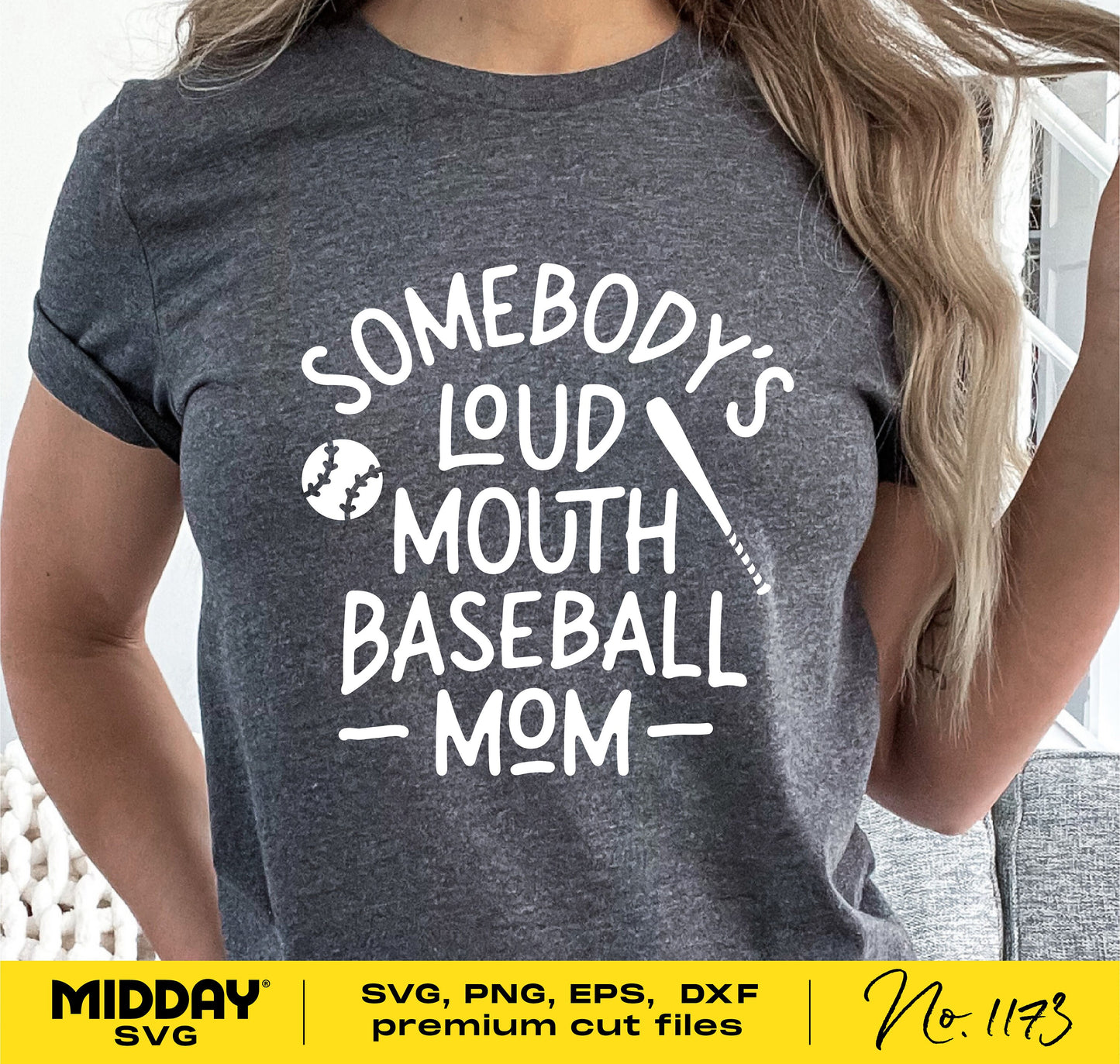 "Somebody's Loud Mouth Baseball Mom" shirt design for SVG, PNG, DXF, EPS formats, perfect for baseball mom apparel and crafts.
