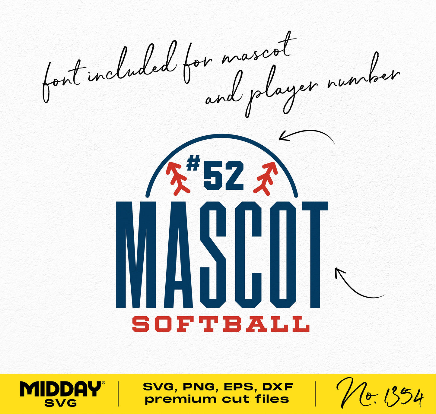Softball SVG template with customizable mascot and player number, suitable for Cricut projects, team shirts, and tumblers.