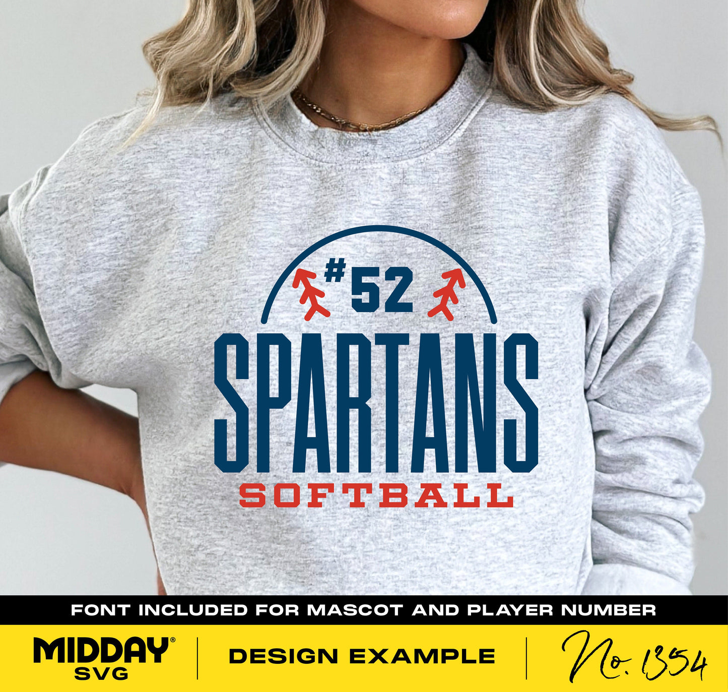 Gray sweatshirt featuring Spartans Softball logo with customizable font and player number.