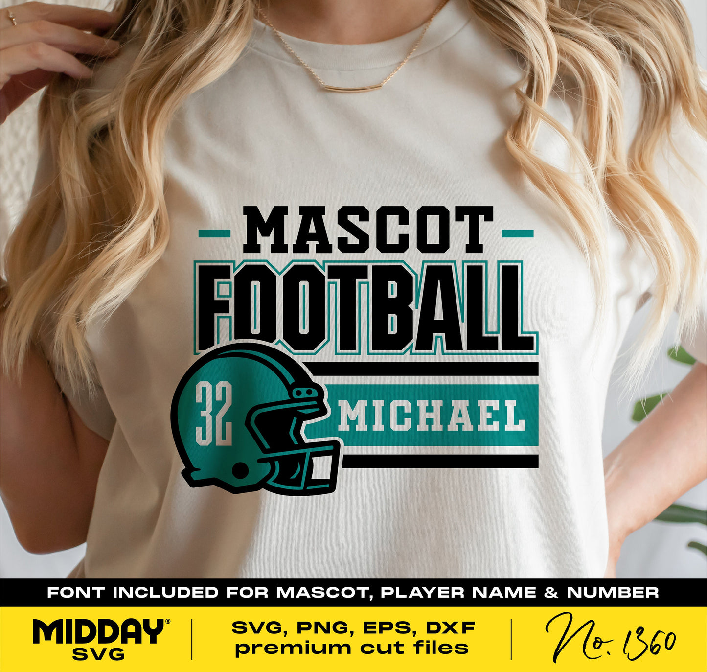 Football shirt with customizable team logo, helmet graphic, player name 'Michael', and number 32, for SVG, PNG, EPS, DXF files.