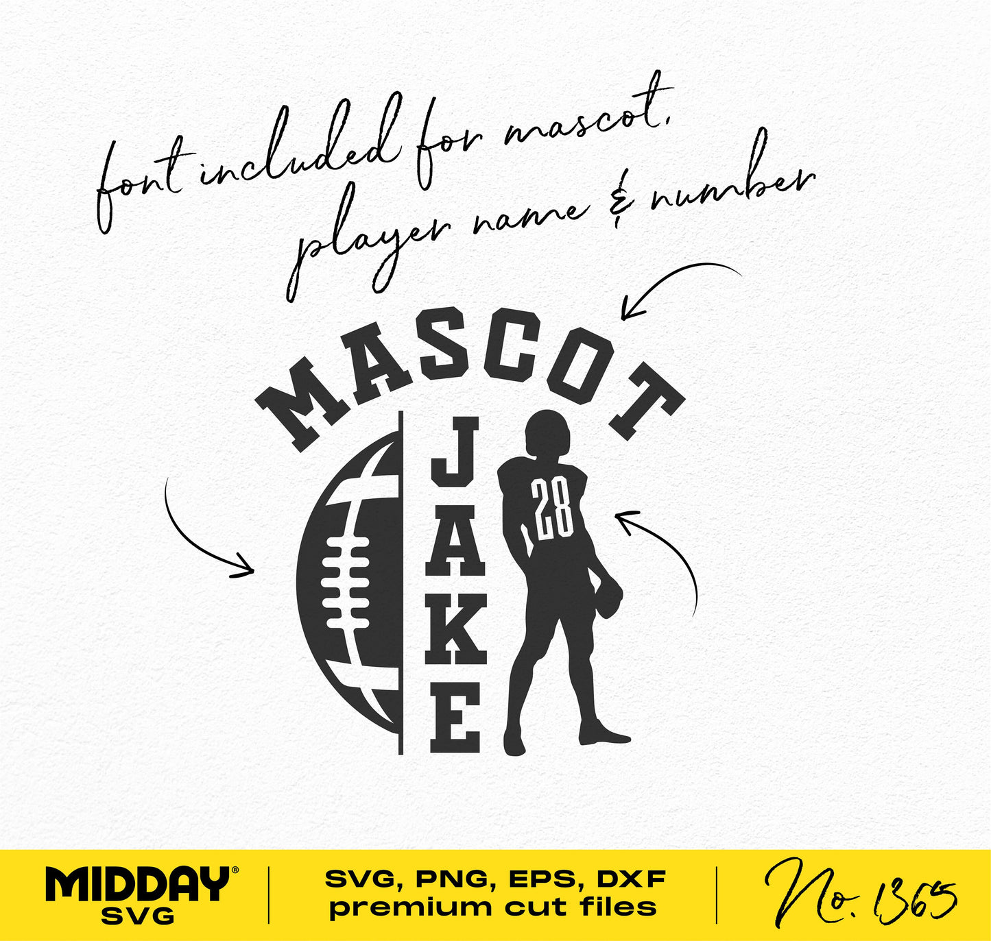 Football team template SVG with player silhouette, jersey number, and mascot name. Premium cut files for Cricut and Silhouette.
