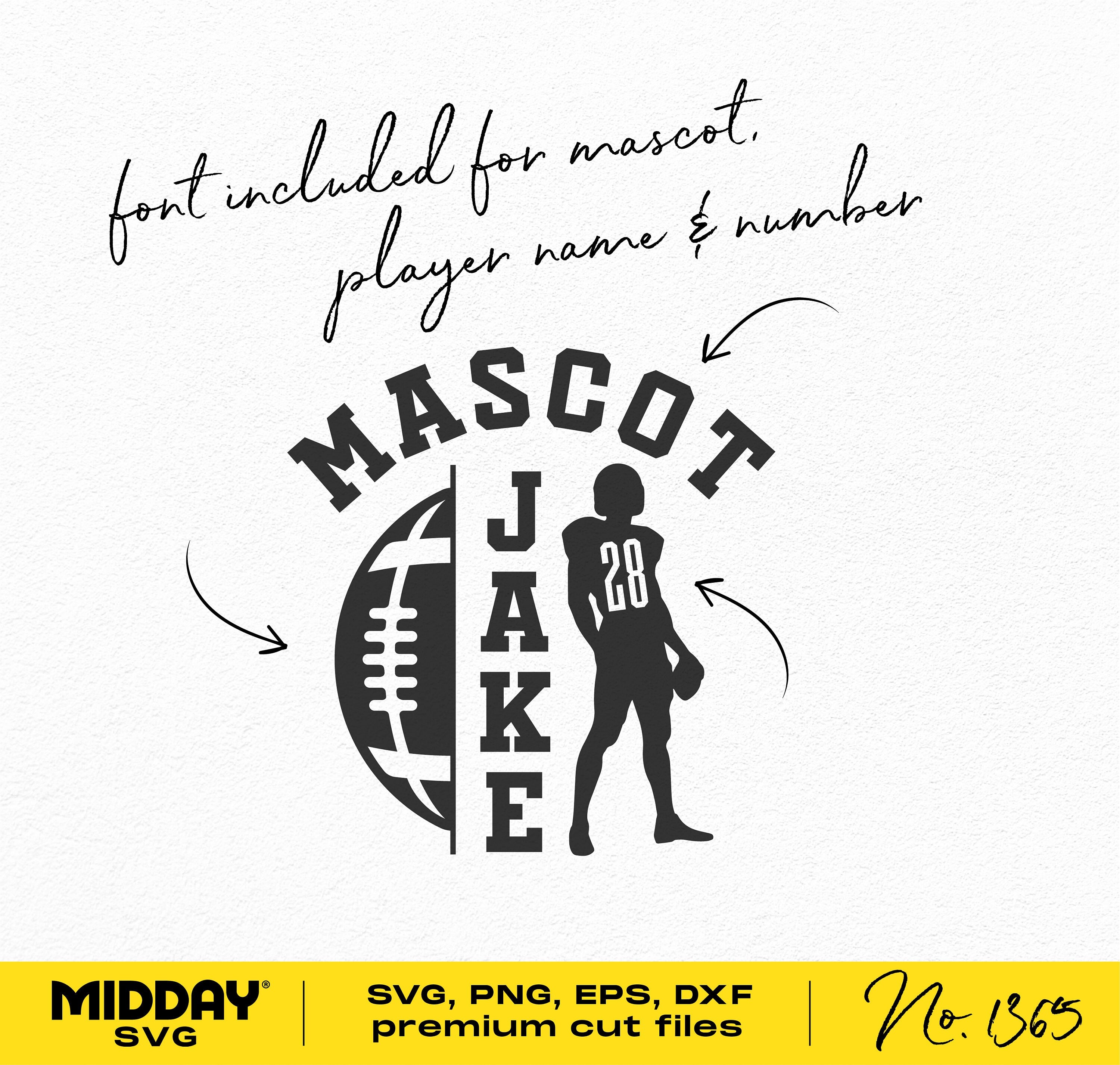 Football team template SVG with player silhouette, jersey number, and mascot name. Premium cut files for Cricut and Silhouette.