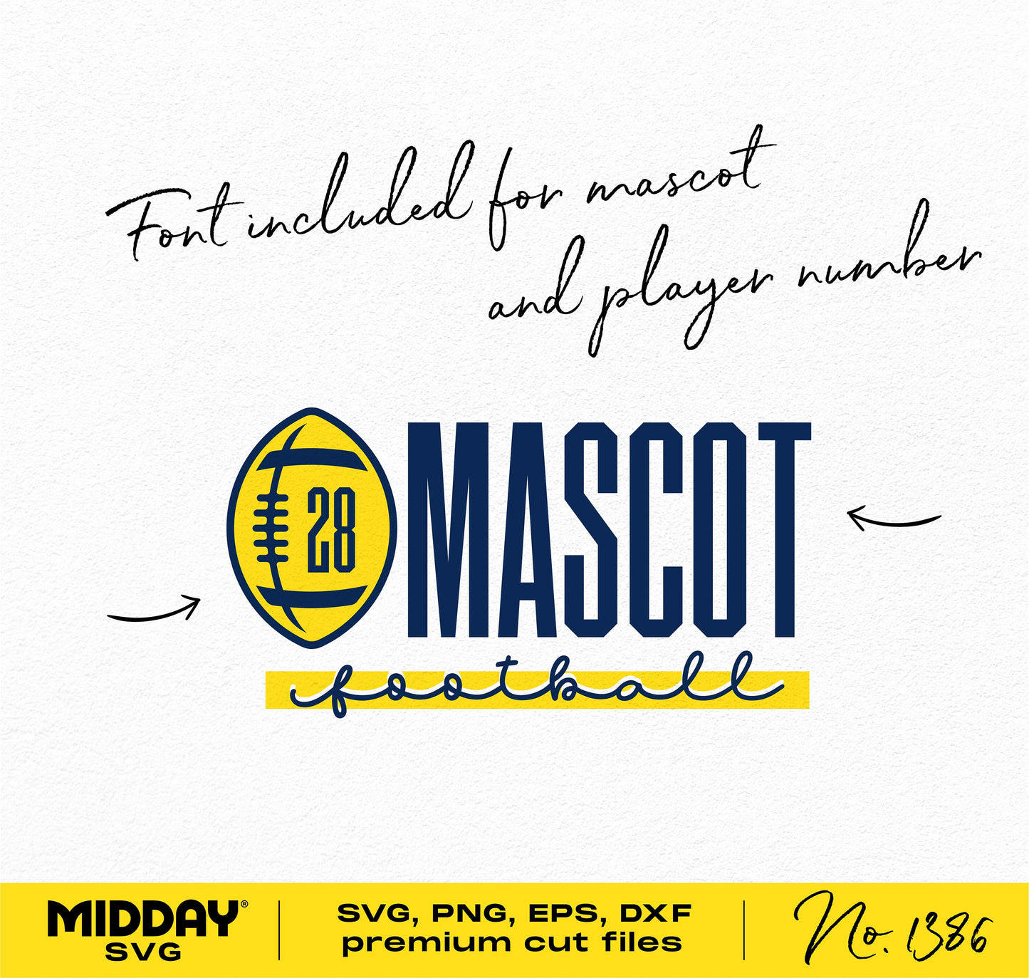Football team logo design featuring a customizable mascot and player number with included font for Cricut projects.