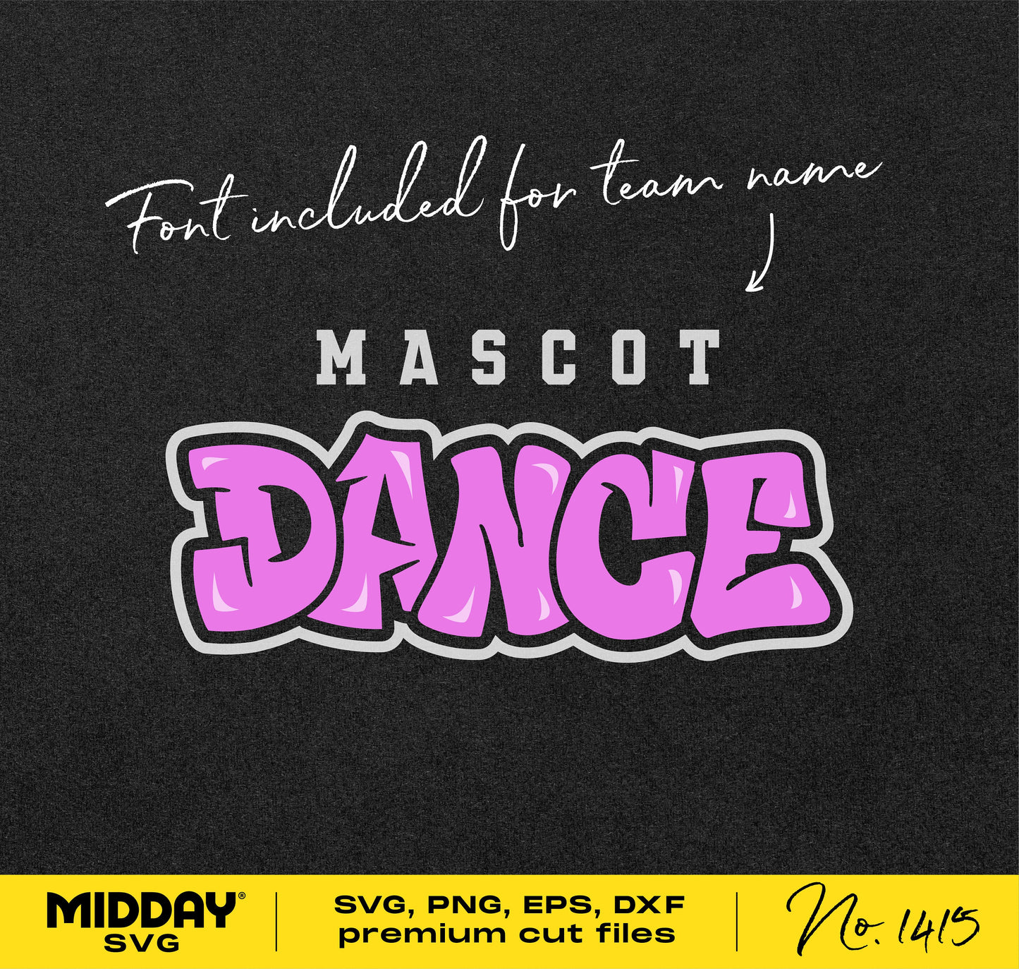 Dance SVG design for shirts, with a purple 'Dance' text and font included for customization.