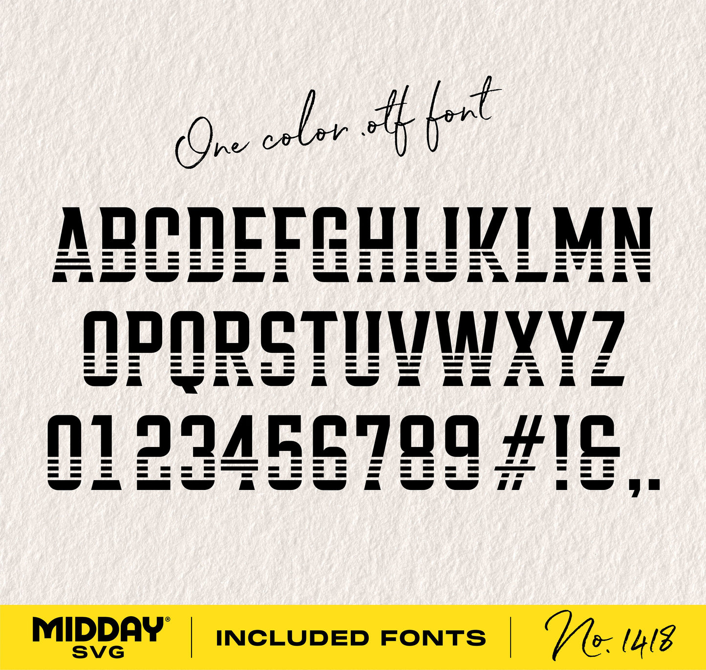 Bold stencil font alphabet and numbers on textured background, includes .otf format by Midday SVG.