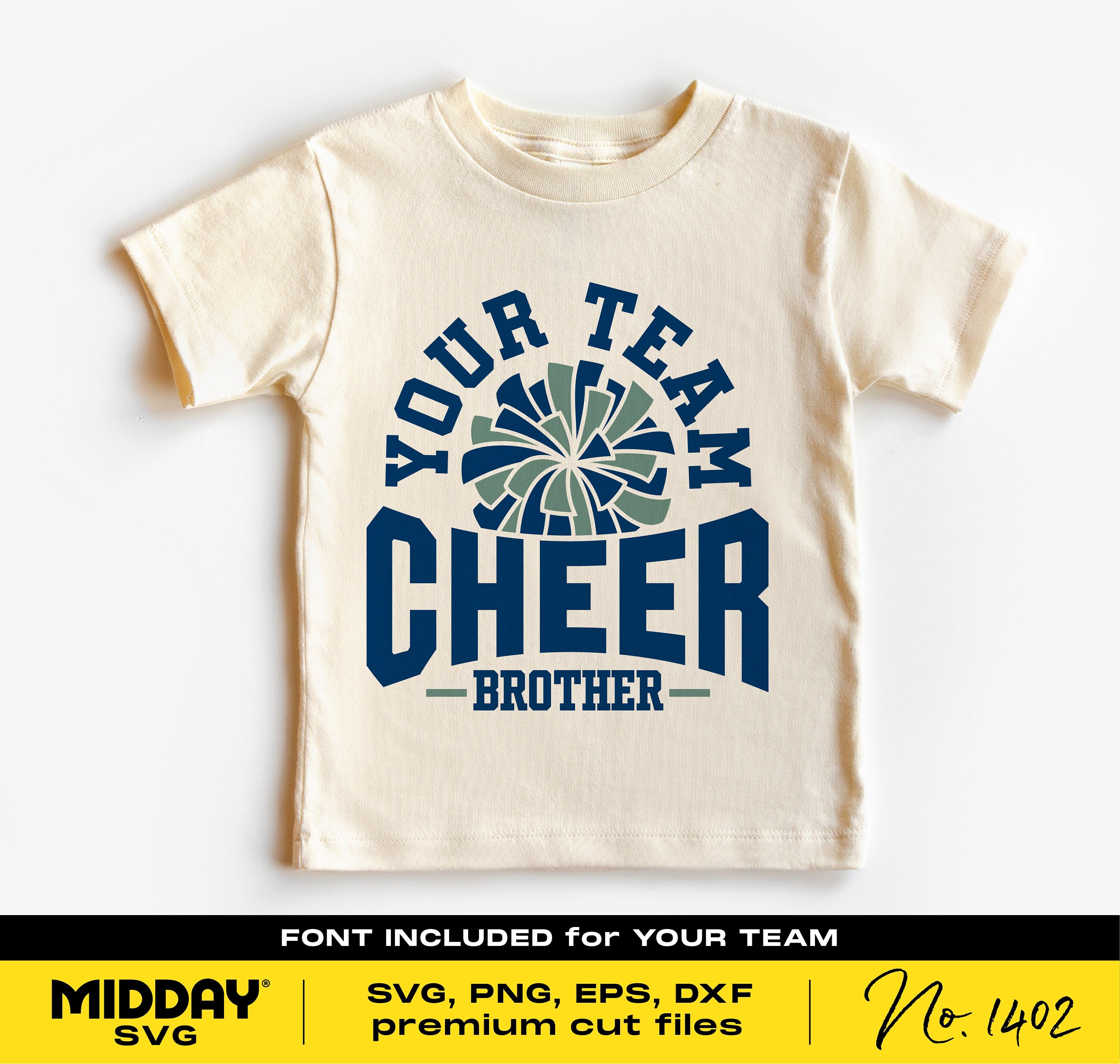 Cheer Brother shirt design with pom pom graphic, includes SVG, PNG, EPS, DXF files; perfect for Cricut and Silhouette projects.