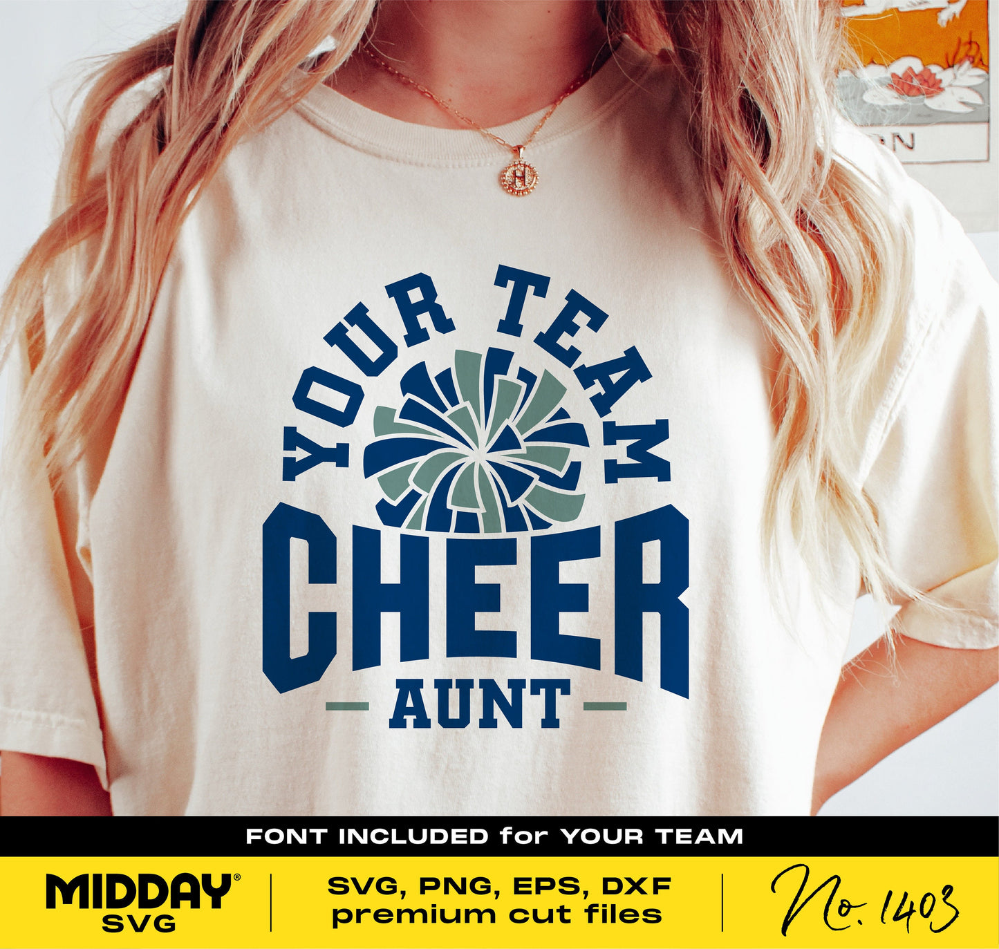 Cheer Aunt Shirt SVG design with pom pom, available in SVG, PNG, EPS, DXF formats for Cricut and Silhouette crafting.