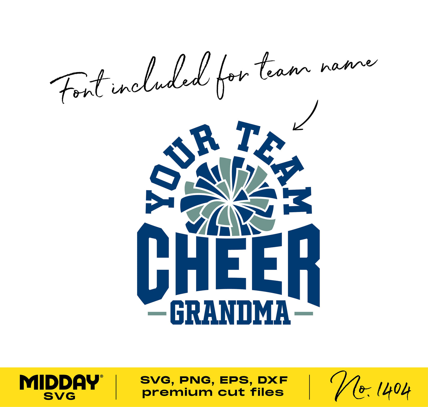 Cheer Grandma SVG design with pom pom and customizable font, suitable for Cricut and Silhouette projects.