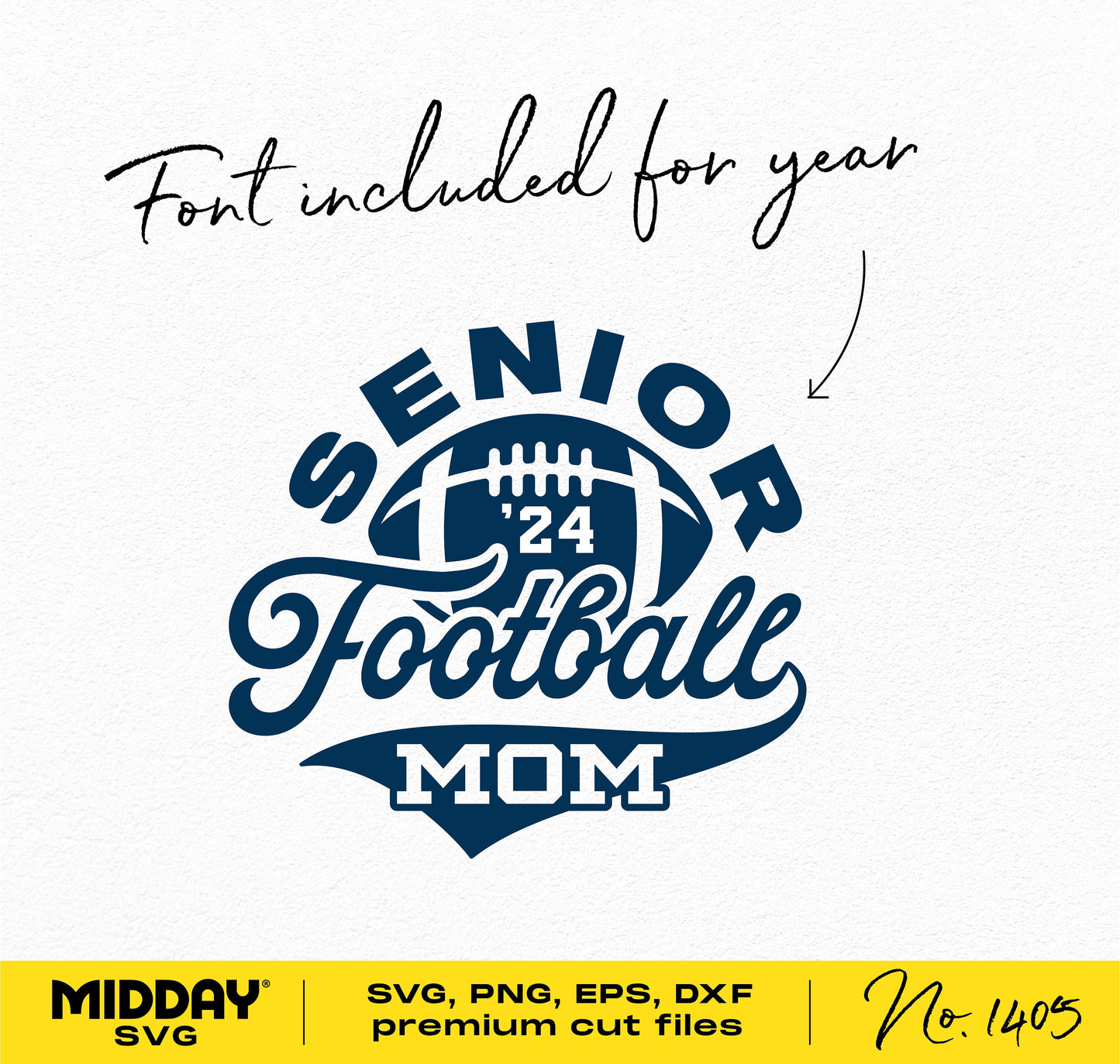 Senior Football Mom SVG design with class of 2024, varsity football graphic for mom shirt or tumbler in SVG, PNG, DXF, EPS formats.