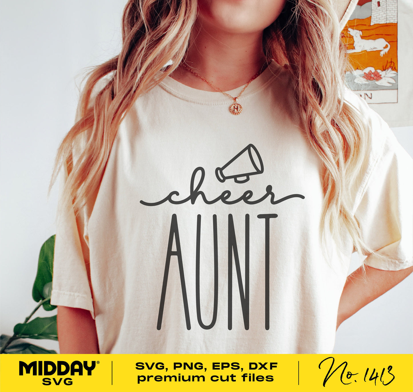 Cheer Aunt shirt design featuring a megaphone graphic, perfect for Cricut and Silhouette cut files in SVG and PNG formats.