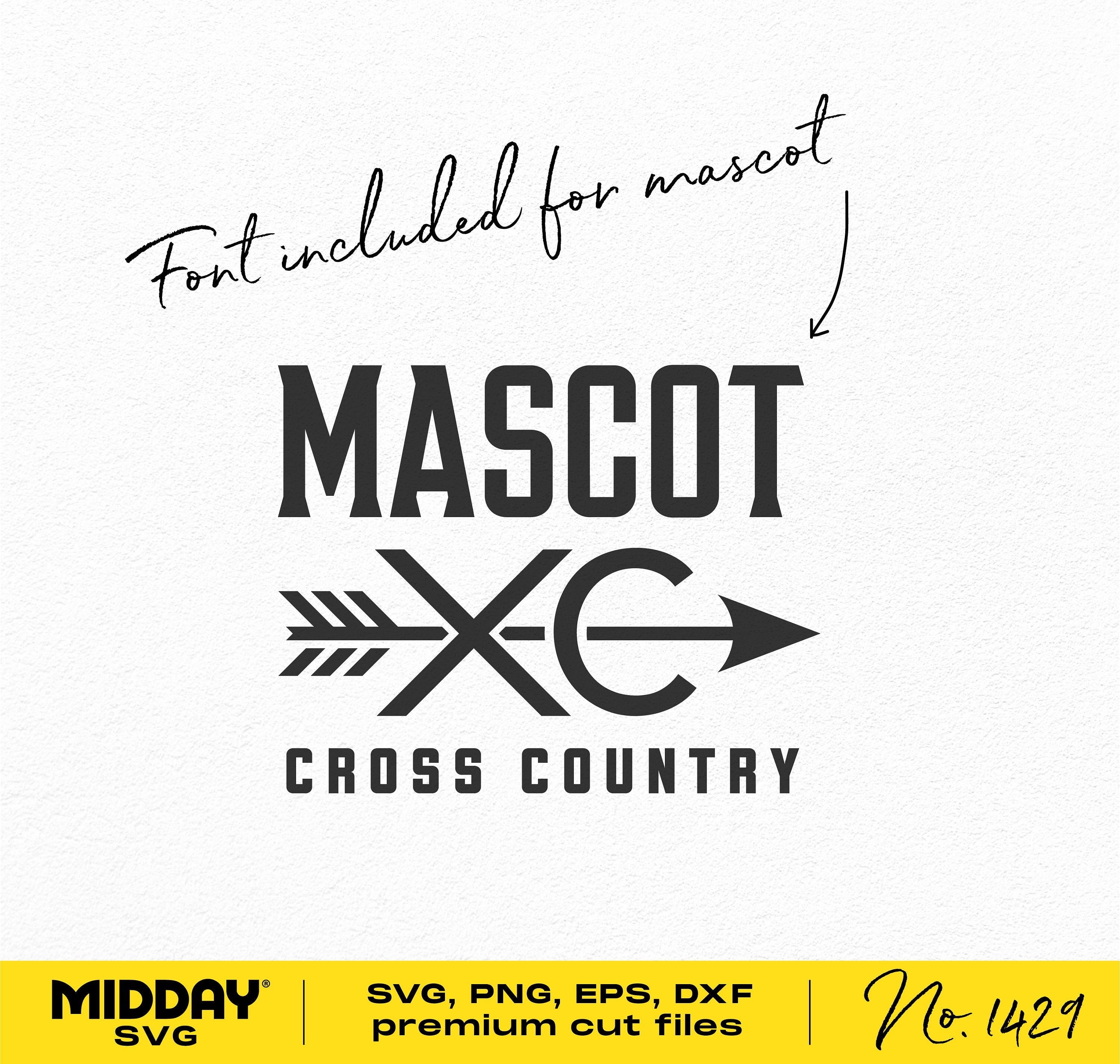 Cross Country Mascot SVG design with arrow, includes font, available in SVG, PNG, EPS, DXF formats for Cricut and Silhouette.