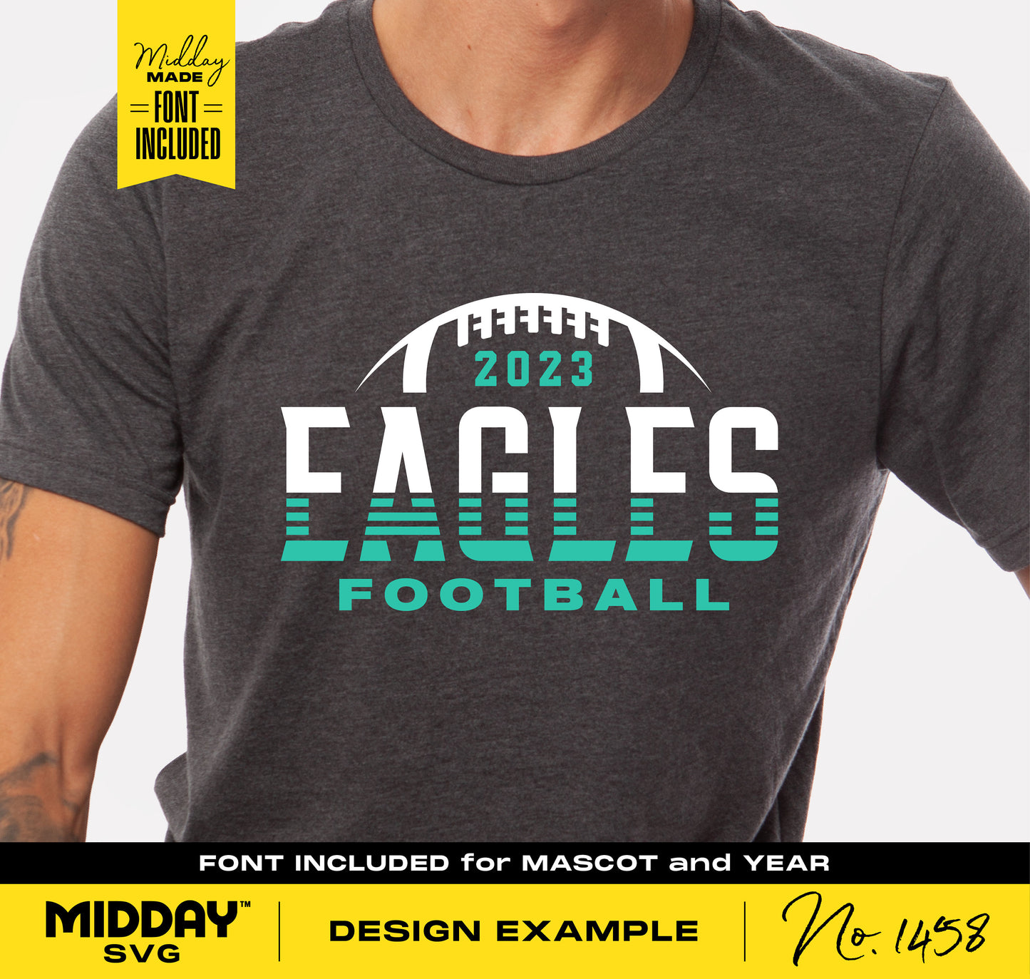 Eagles football SVG shirt featuring 2023 design for Cricut and Silhouette, with font included for customization.