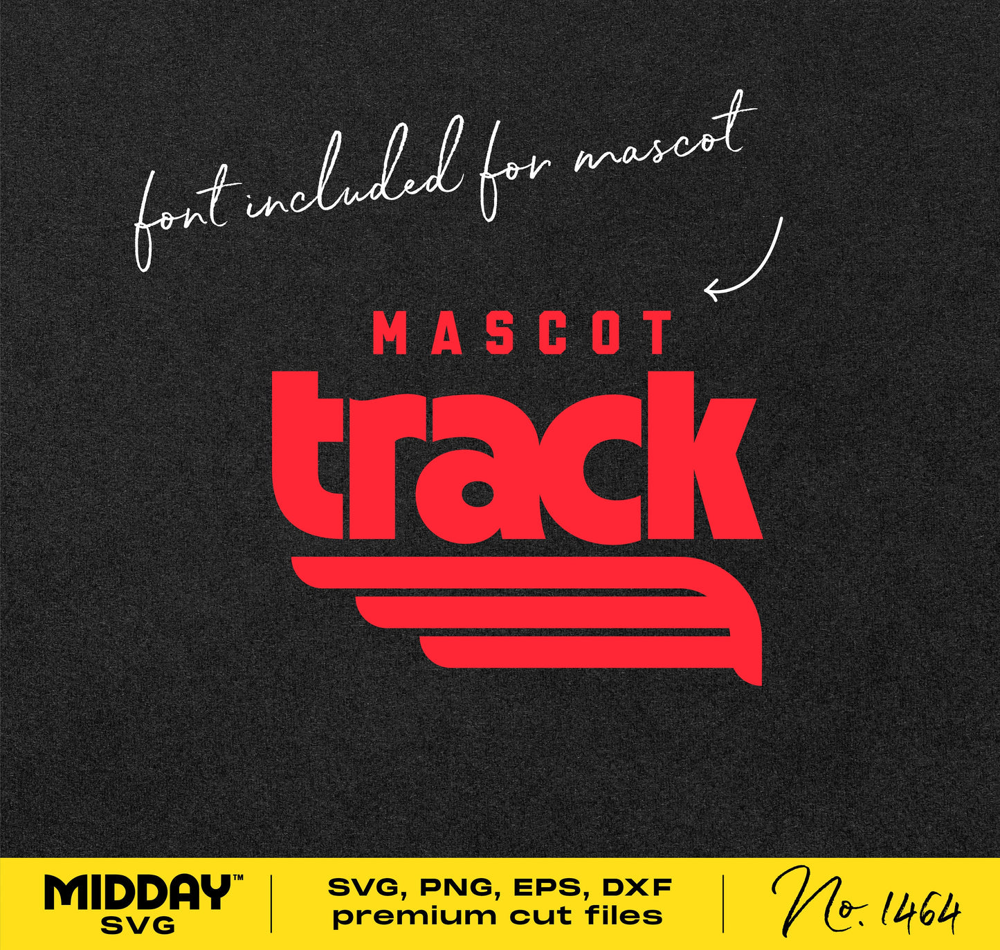 Red track and field SVG design with mascot font, suitable for Cricut and Silhouette, includes SVG, PNG, EPS, and DXF formats.