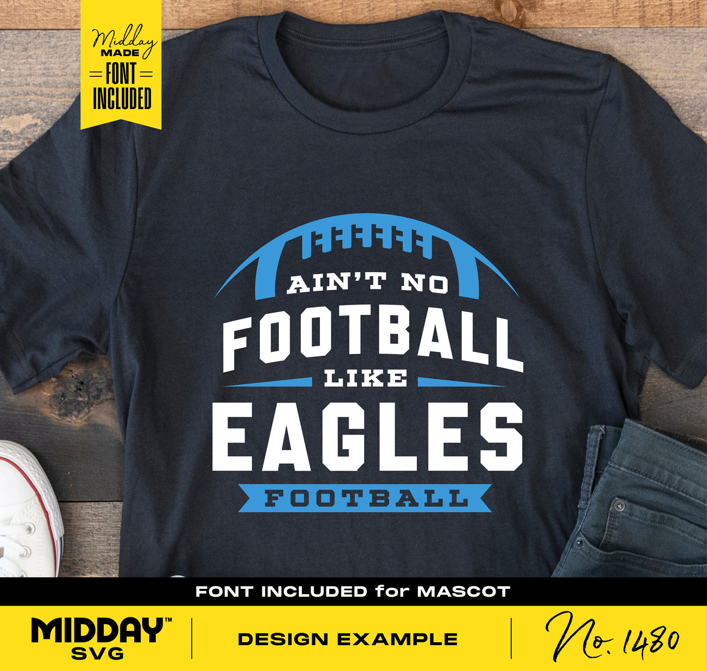 Black football shirt with 'Ain't No Football Like Eagles Football' design, emphasizing team spirit. Perfect for fans and players.