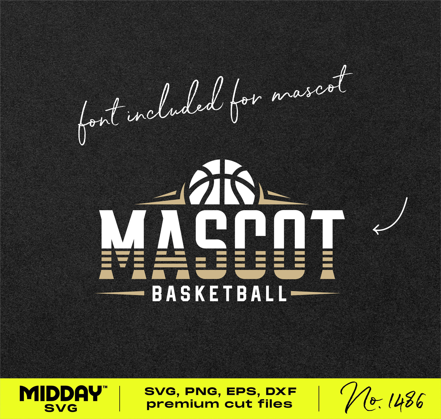 Basketball team template with included mascot font in SVG, PNG, EPS, DXF formats for shirts and tumblers.