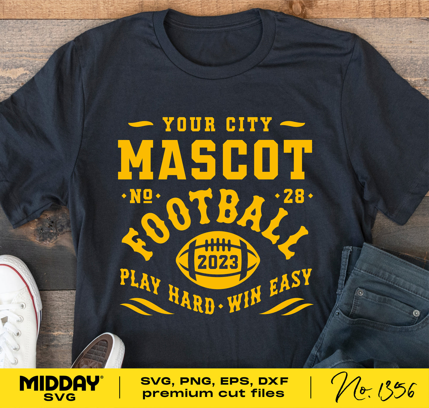 Football team t-shirt with customizable mascot design and football graphic, ideal for DIY Cricut projects.