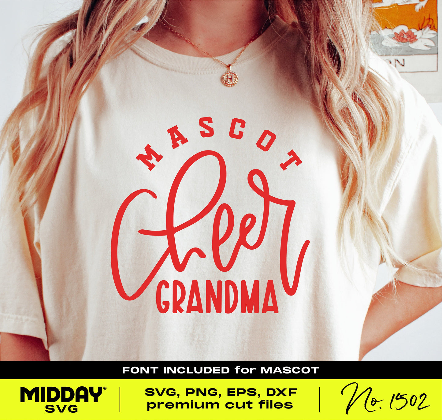 Cheer Grandma T-shirt design in red text, SVG PNG EPS DXF DIY cut file with font included for Cricut crafting.