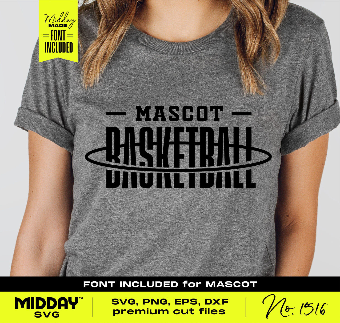 Gray t-shirt with basketball mascot design, suitable for Cricut and Silhouette with SVG, PNG, EPS, and DXF files included.