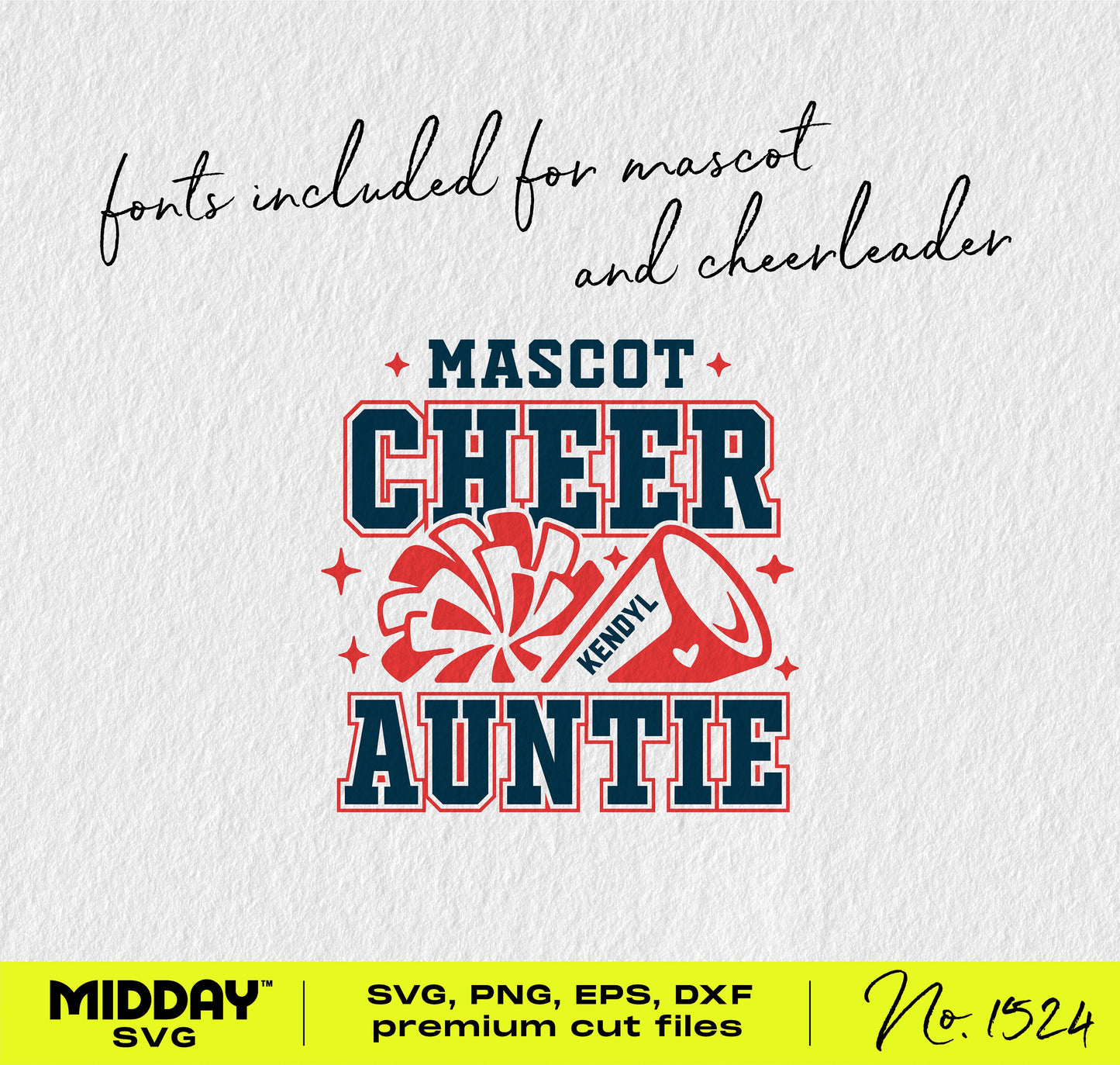 Cheer Auntie SVG PNG design mockup for DIY t-shirts and Cricut projects with mascot cheerleader theme, customizable text included.