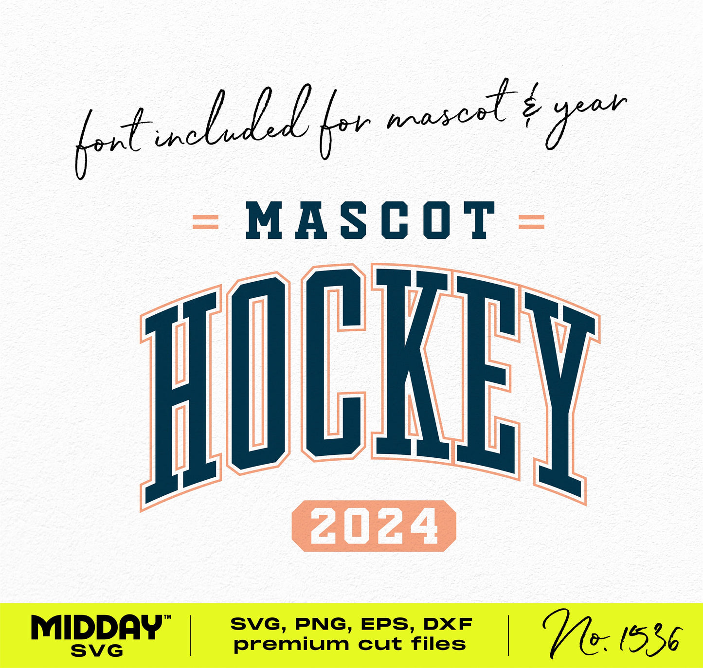 Customizable hockey SVG template for shirts and hoodies with mascot font, available in SVG, PNG, EPS, DXF formats.