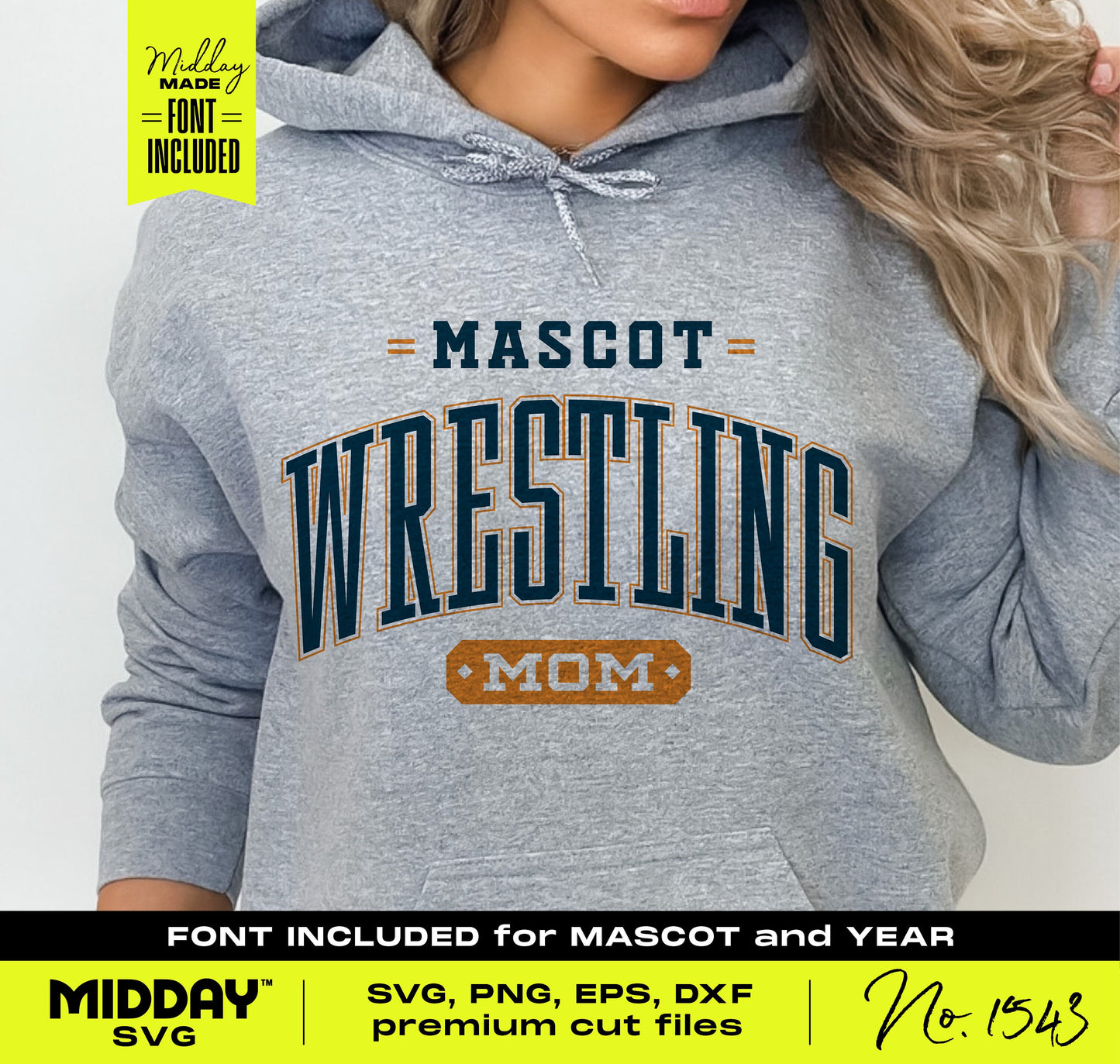 Gray sweatshirt with 'Mascot Wrestling Mom' design in bold letters, suitable for DIY SVG and PNG project for crafting enthusiasts.