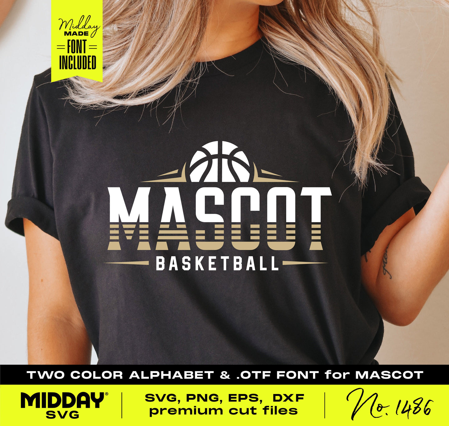 Basketball team shirt design with mascot logo in SVG, PNG format for Cricut and Silhouette crafting.