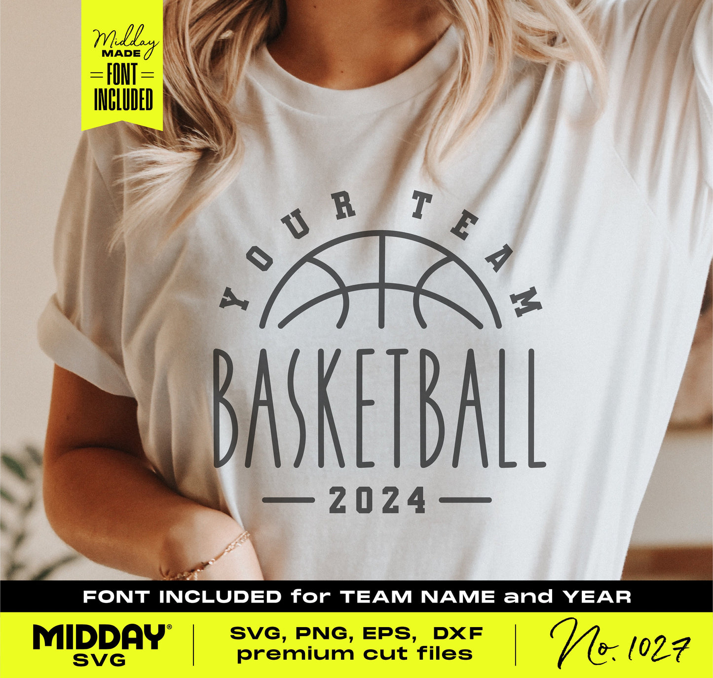 Customizable basketball team shirt design with font included, featuring SVG, PNG files; perfect for Cricut and silhouette crafting.