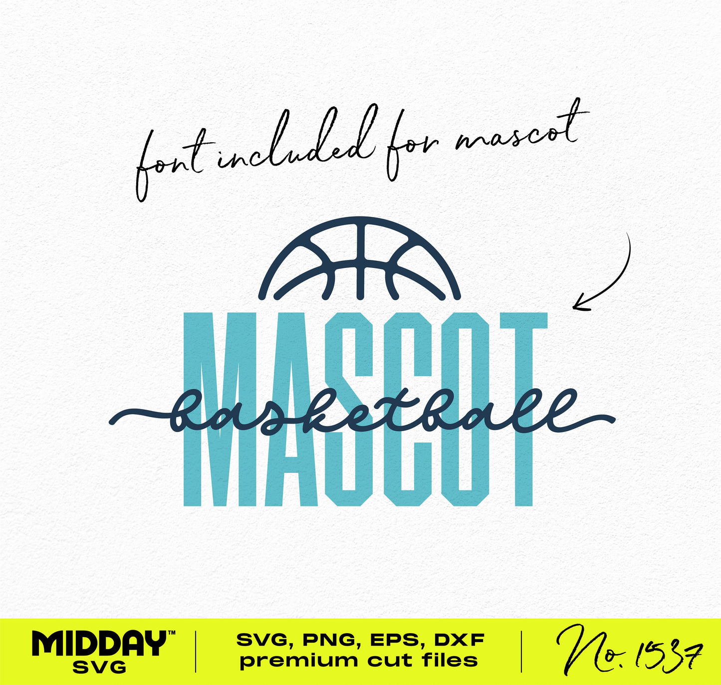 Basketball mascot SVG design with custom font, includes SVG, PNG, EPS, DXF formats for Cricut cut files.
