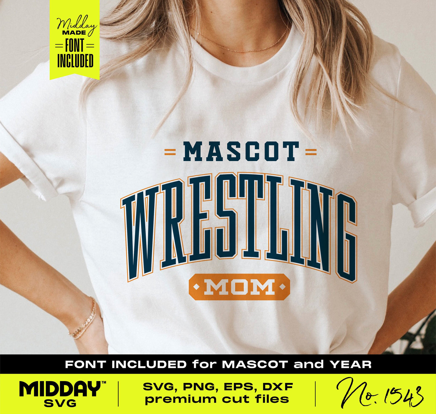 Wrestling Mom shirt design with customizable mascot and year, SVG and PNG files for DIY crafting and Cricut, font included.