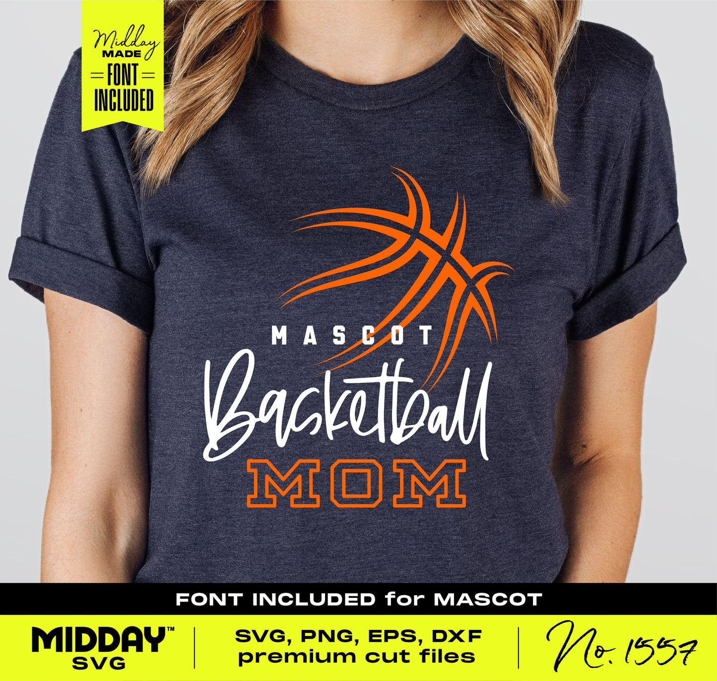 Basketball Mom SVG template on a t-shirt for team shirts, featuring a basketball graphic and font included, ideal for Cricut and Silhouette.