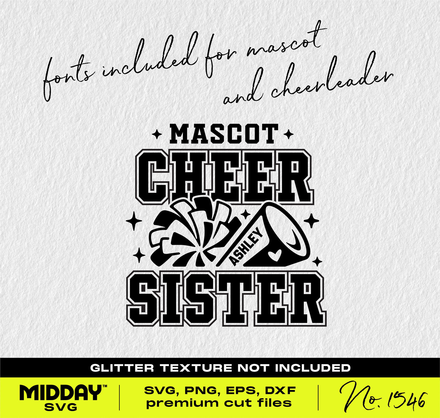Megaphone and pom Cheer Sister SVG for Cricut, featuring mascot fonts, perfect for team shirts and competition designs.