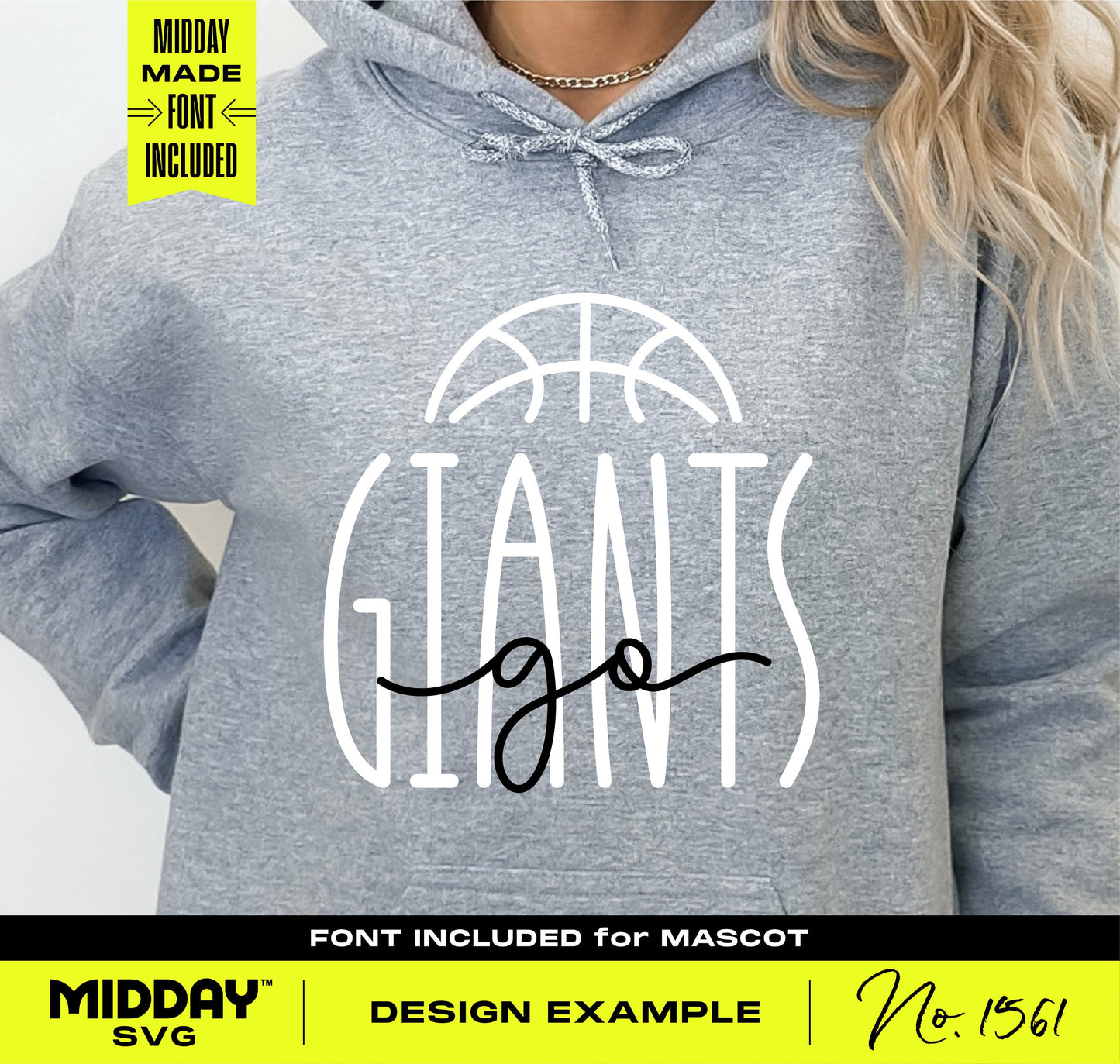 Gray hoodie featuring a basketball team design with 'Giants' and 'go' text, font included for mascot, design example number 1561.