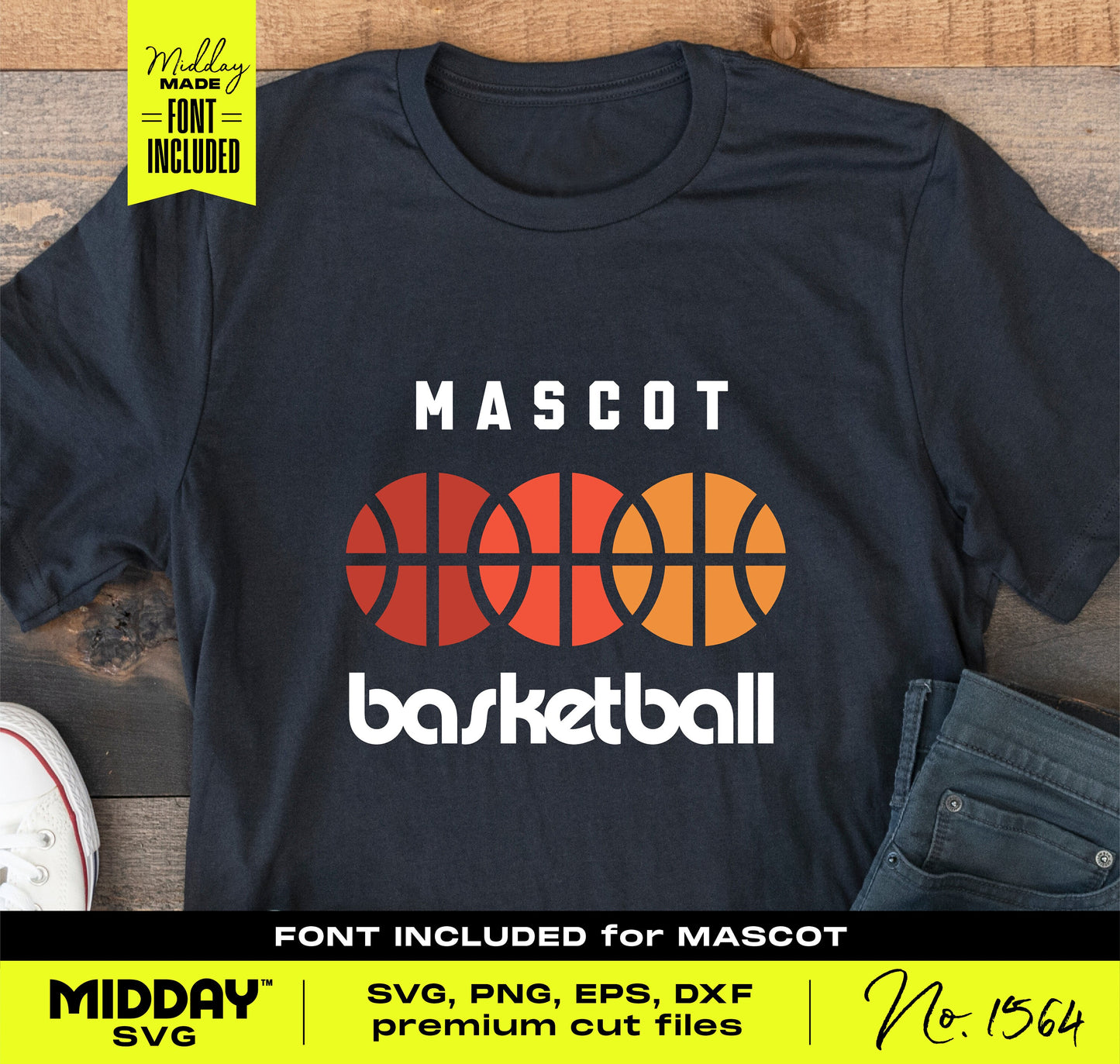 Customizable geometric basketball team template t-shirt with mascot design, SVG PNG for team shirts, includes unique font.