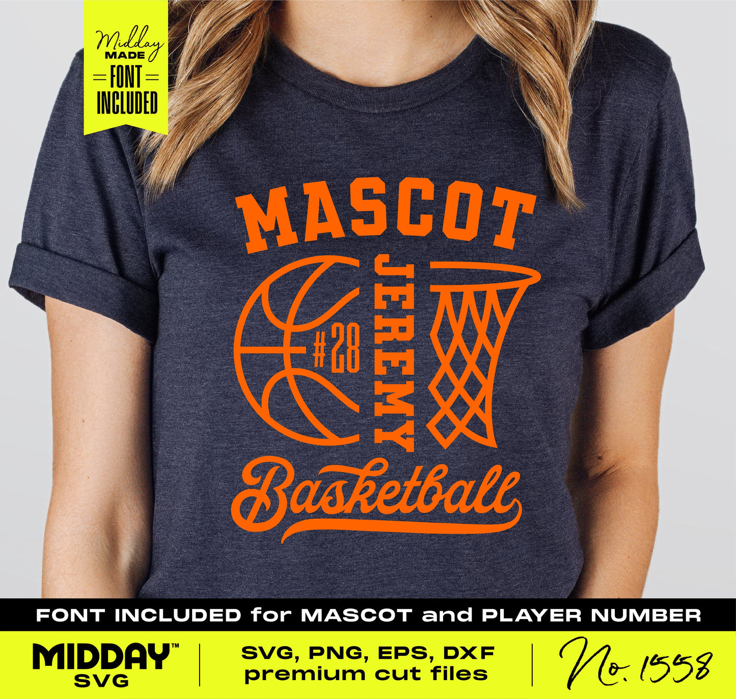 Basketball t-shirt design template with player name, number, and team mascot, SVG and PNG formats for Cricut and Silhouette crafting.