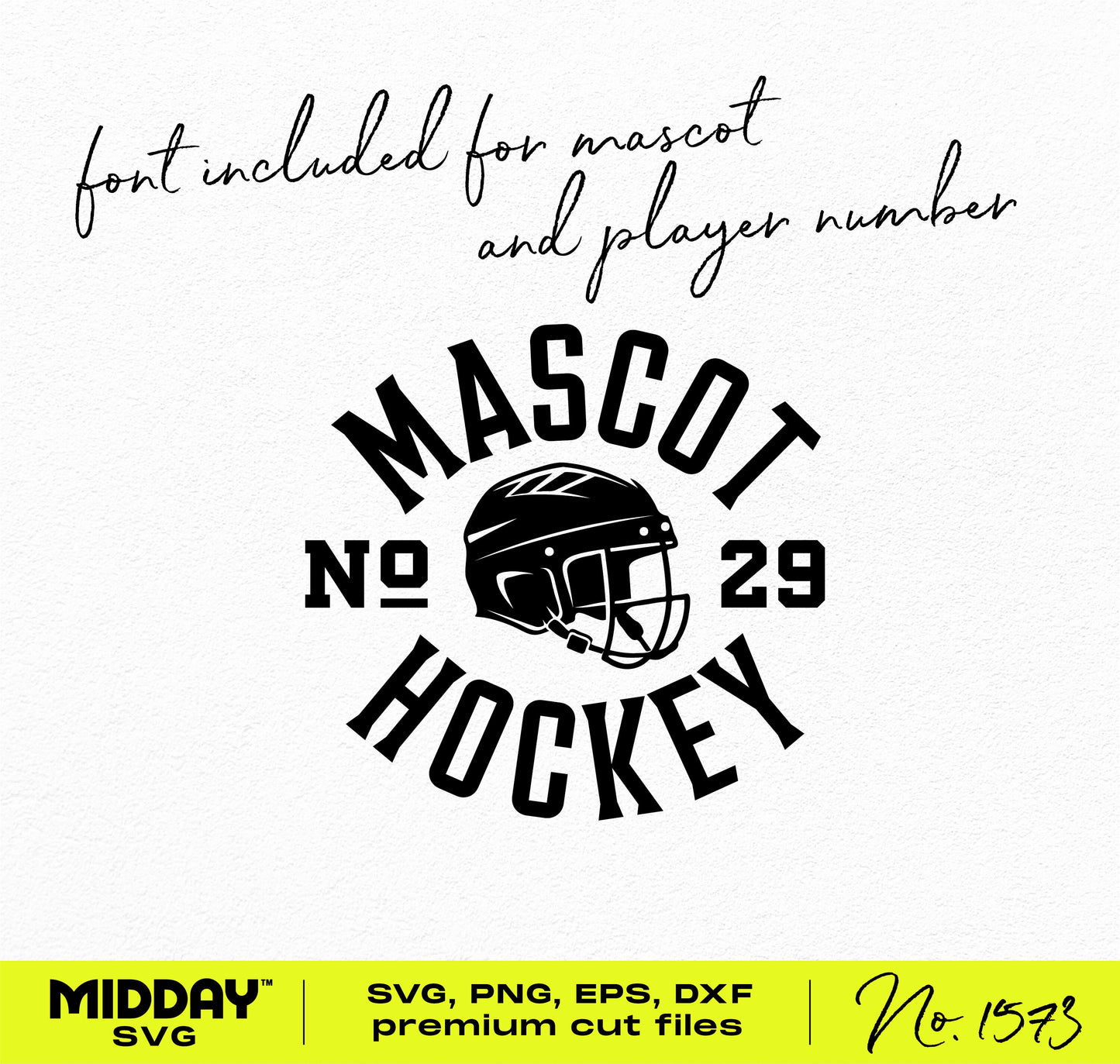 Hockey mascot helmet SVG template with customizable team name and number, suitable for Cricut and Silhouette crafting projects.