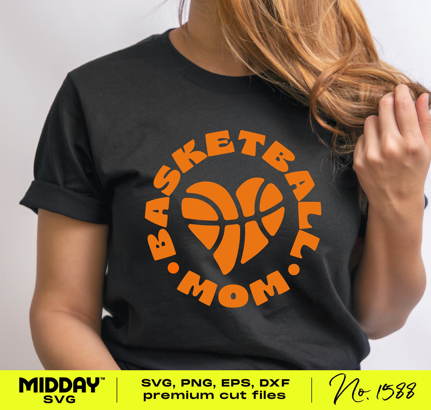 Black t-shirt with Basketball Mom Heart design in orange, ideal for sports moms who love personalized crafts.