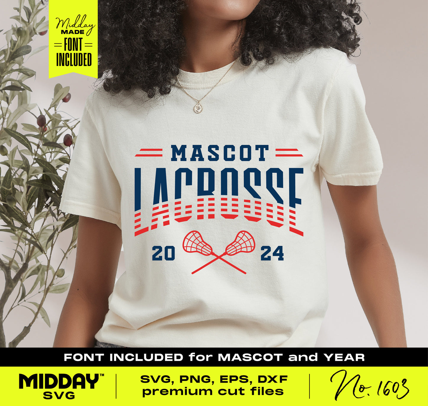 Person wearing customizable striped lacrosse team SVG shirt for team gear and merchandise, featuring bold sporty design.
