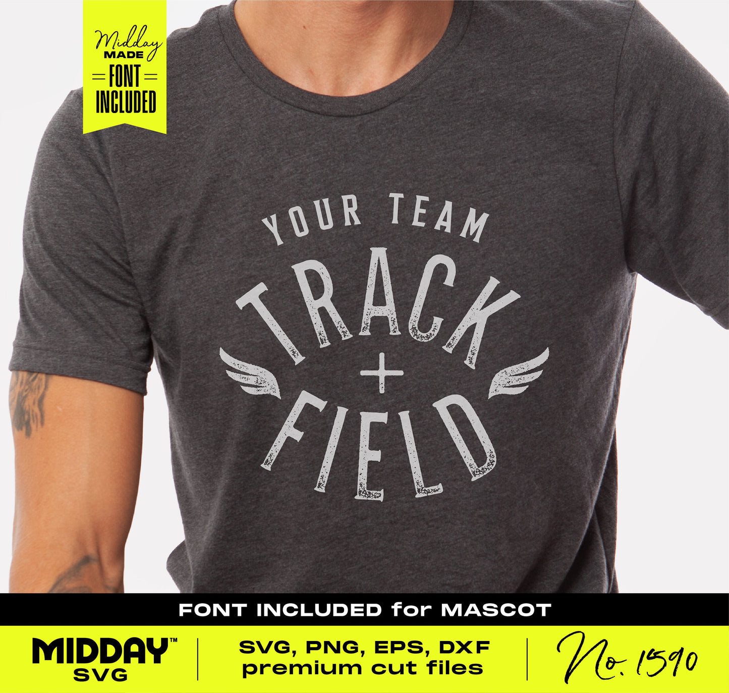 Track and Field team t-shirt design featuring text and wing graphics, suitable for SVG, PNG, EPS, DXF formats. Premium cut files for teams.