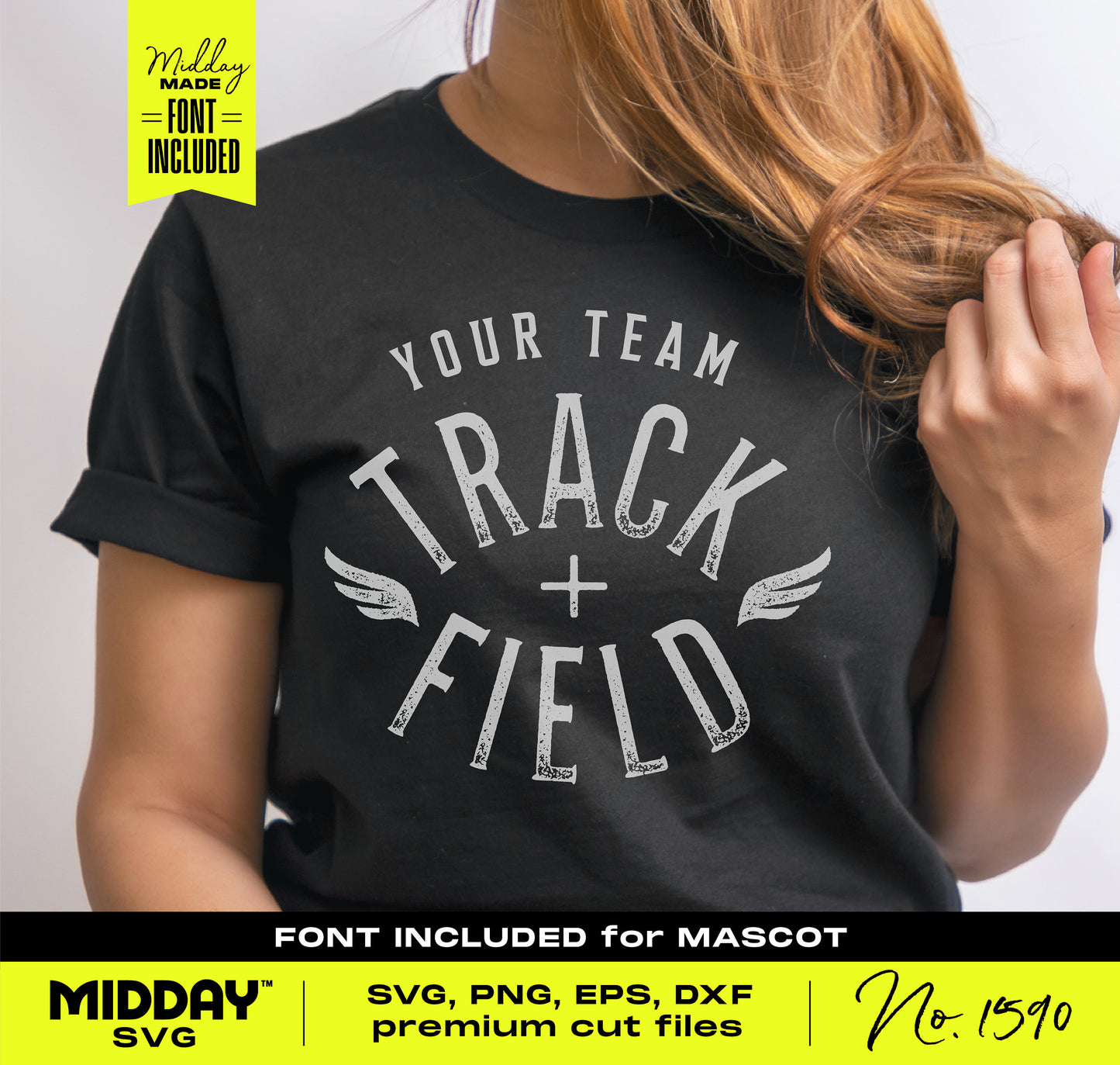 Track and Field team template t-shirt with custom font, available in SVG, PNG, EPS, DXF formats, perfect for sports enthusiasts.