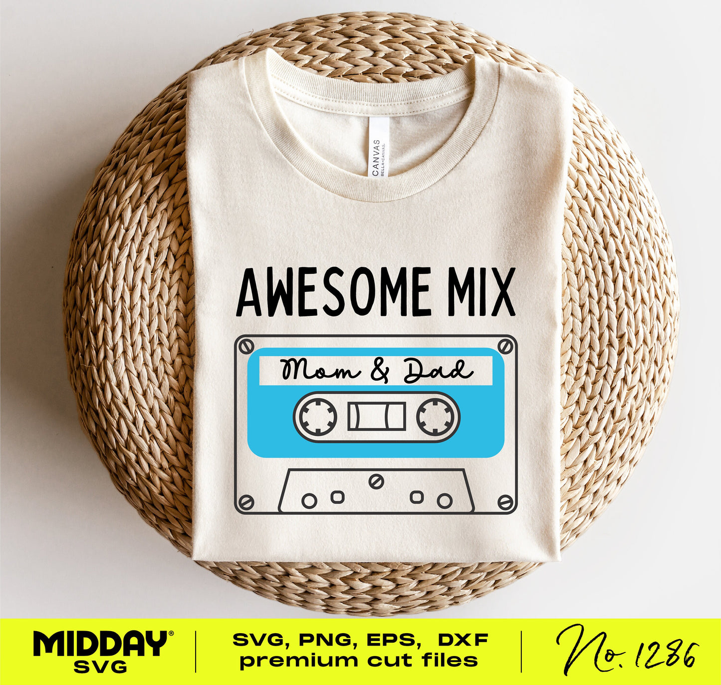 Cute Awesome Mix Tape SVG design printed on a baby onesie, perfect for creating nostalgic music-themed crafts for toddlers.
