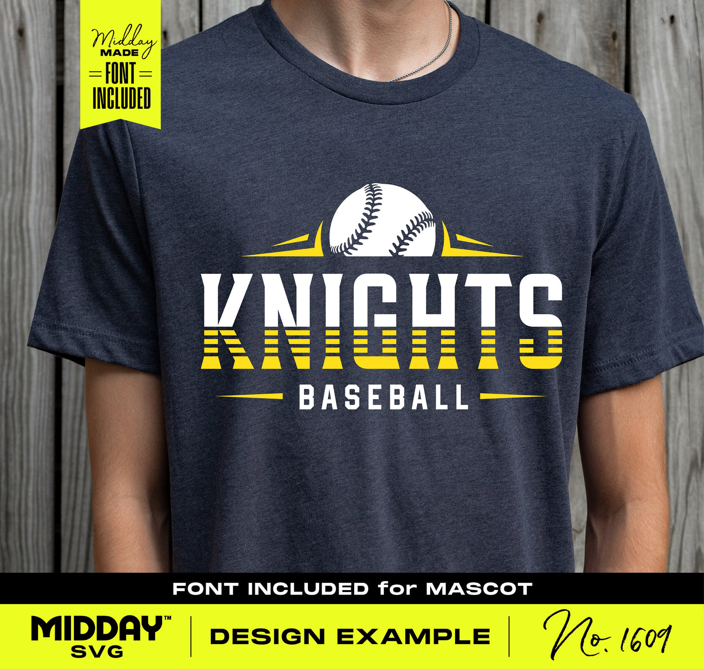 Striped Knights Baseball shirt design for Cricut with ball graphic, ideal for school team sports, featuring a DIY font download.